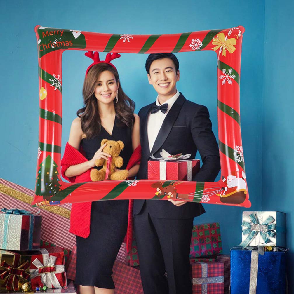 Amosfun Christmas Inflatable Photo Frame Xmas Photo Booth Prop Party Selfie Supplies Festival Decoration