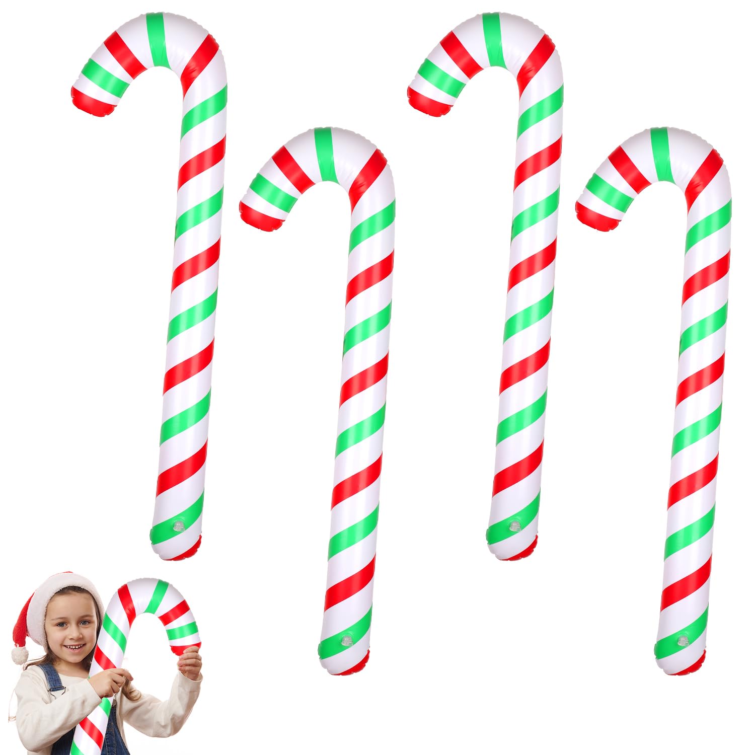 4pcs Inflatable Candy Canes, 34.6 Inch Christmas Candy Canes Decorations Large Candy Cane Balloons Pool Floats for Indoor Outdoor Xmas Decors (Style 1)