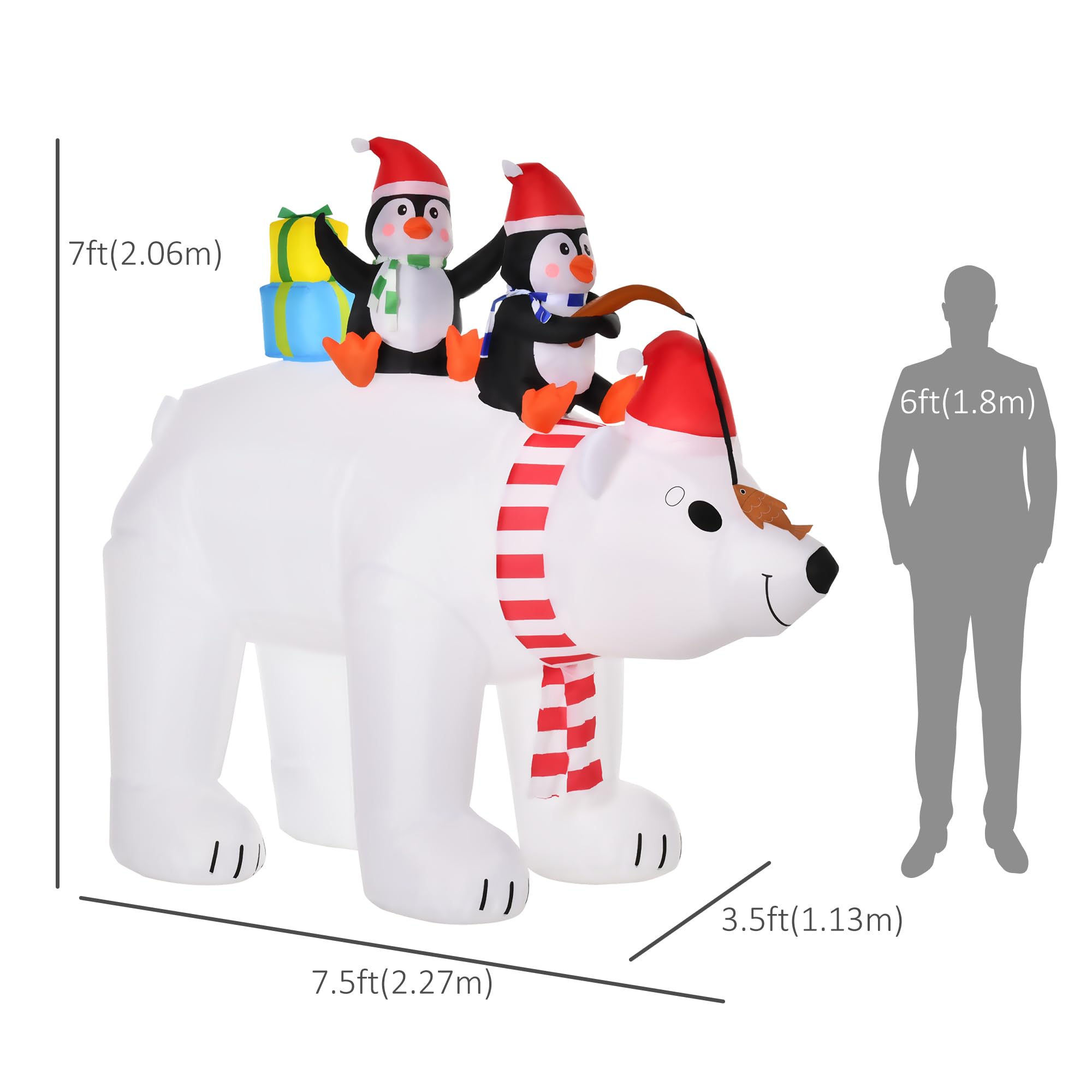 HOMCOM 7ft Christmas Decoration with Polar Bear and Two Penguins Inflatable Santa Decor Easy Set-Up Blow UP Decoration for Holiday Yard