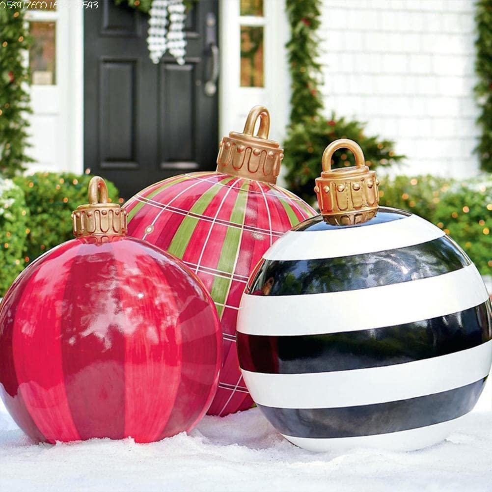 Ariarly Giant 23.6 inch Christmas Inflatable Ball with Pump, Black and White Stripes, Weather Resistant PVC Balloon, for Indoor/Outdoor Decor