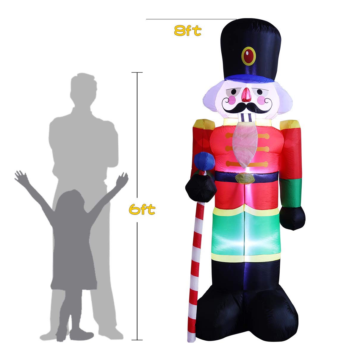 AJY 8 Feet Christmas Inflatable Nutcracker Soldier Holiday Lighted Blow up Yard Decoration 8ft Estaca Nutcracker Inflatable Indoor Porch Outdoor Décor