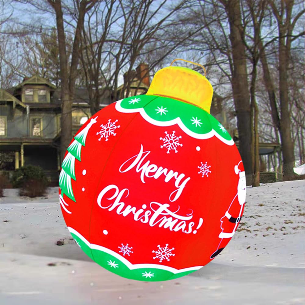 24 Inch Christmas Blow Up Inflatables PVC Light Ball for Home Yard Lawn Pool Decorations Festive Gift Large Outdoor Decorated Merry Christmas Giant Ball with Light and Remote(Red,24In)