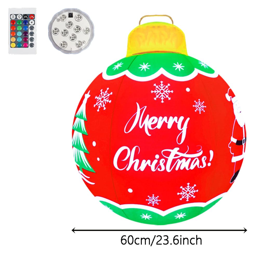 24 Inch Christmas Blow Up Inflatables PVC Light Ball for Home Yard Lawn Pool Decorations Festive Gift Large Outdoor Decorated Merry Christmas Giant Ball with Light and Remote(Red,24In)
