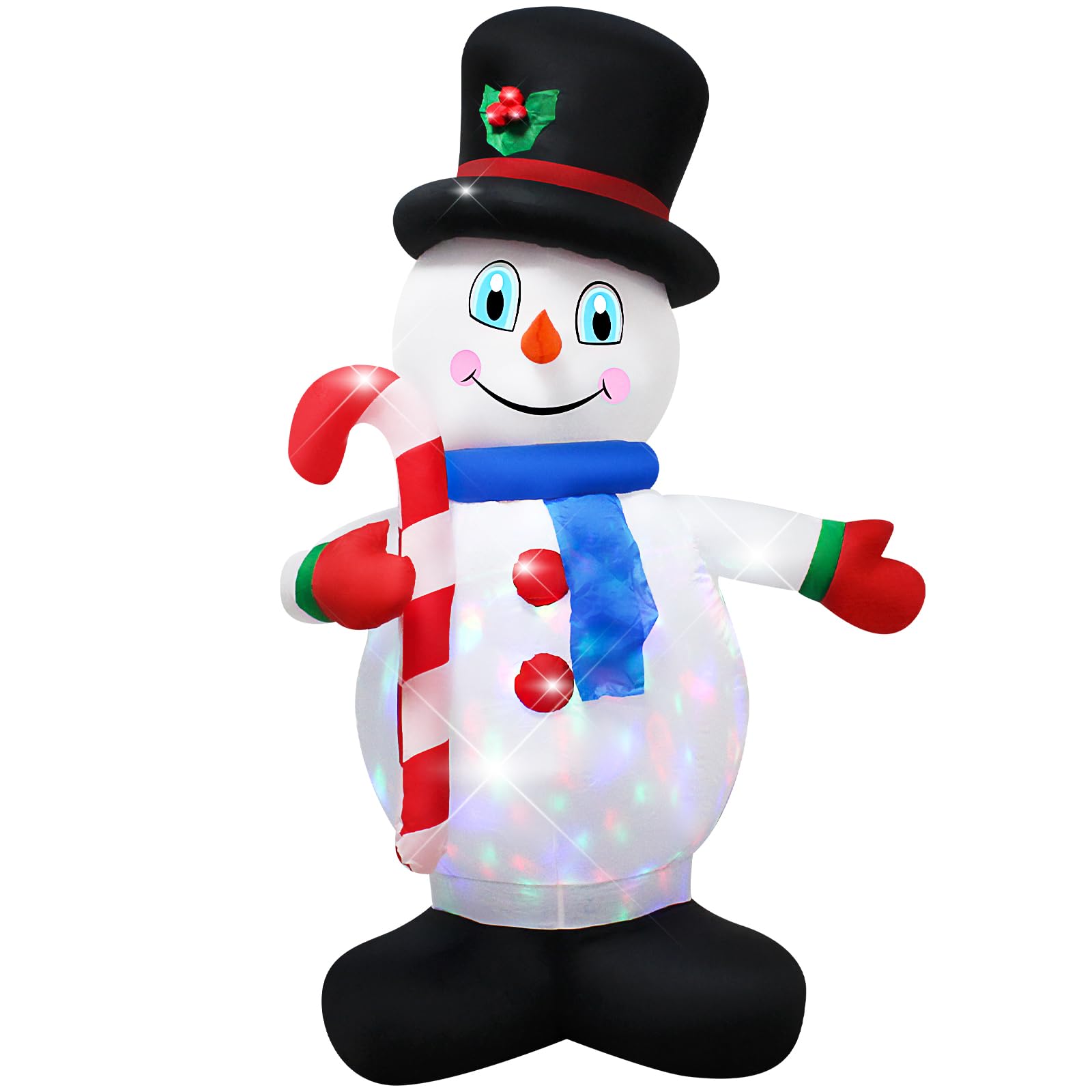 5 Foot Christmas Inflatable White Snowman with LED Lights Decoration,Cute Gentleman Snowman Hold a Cane Christmas Indoor Outdoor Blow up Decoration-WM-21