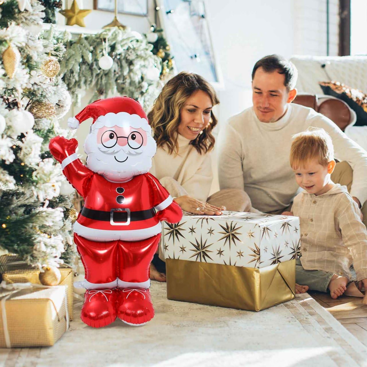 STOBAZA Christmas Santa Claus Balloon Inflatable Decoration Reusable Aluminum Film for Holiday Parties Centerpiece Decor for Indoor Outdoor Festivities