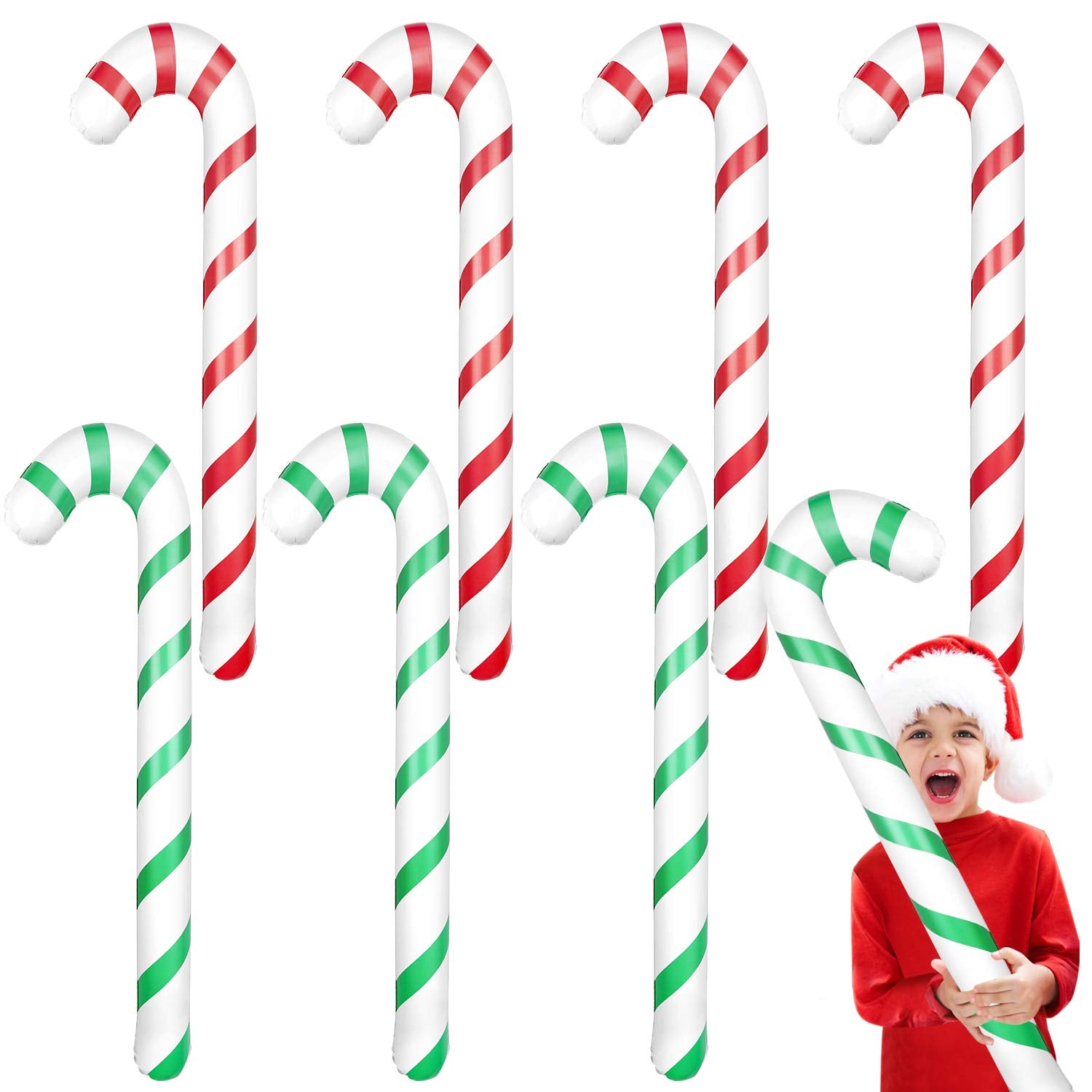 ASTARON 8 Pack 35" Inflatable Christmas Candy Canes for Christmas Decorations, Jumbo Candy Canes for Outdoor Holiday Decorations, Christmas Party Decorations Supplies