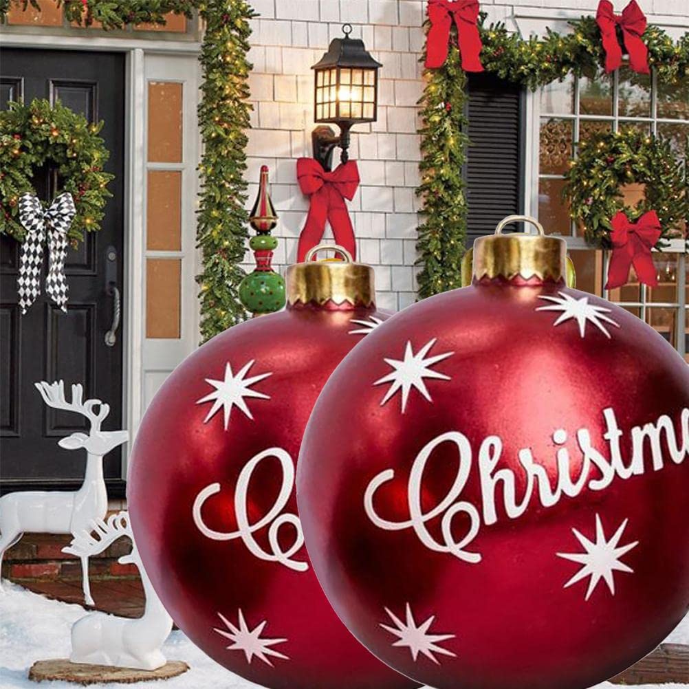 Christmas Inflatable Ball Decoration, 23.6 Inch PVC Giant Ball, Xmas Baubles Ornament for Yard, Garden, Home, Patio - Holiday Decor