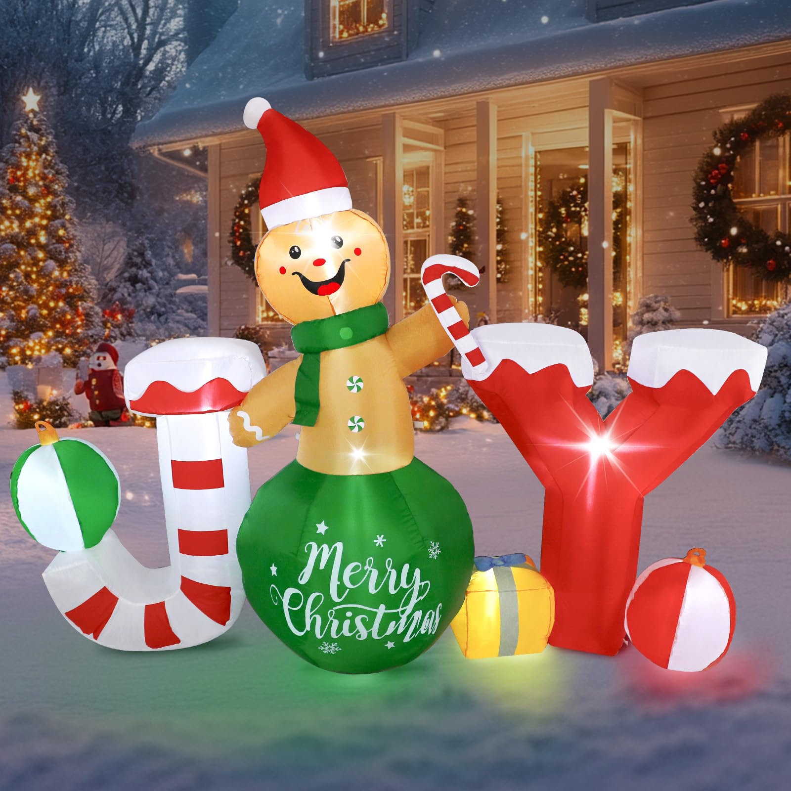 Christmas Inflatables Outdoor Decorations, 6 X 8 FT Gingerbread Large Blow Up Yard Decor with 7 LED Lights, Christmas Party Outdoor, Yard, Garden, Lawn Winter Decorations Ornaments