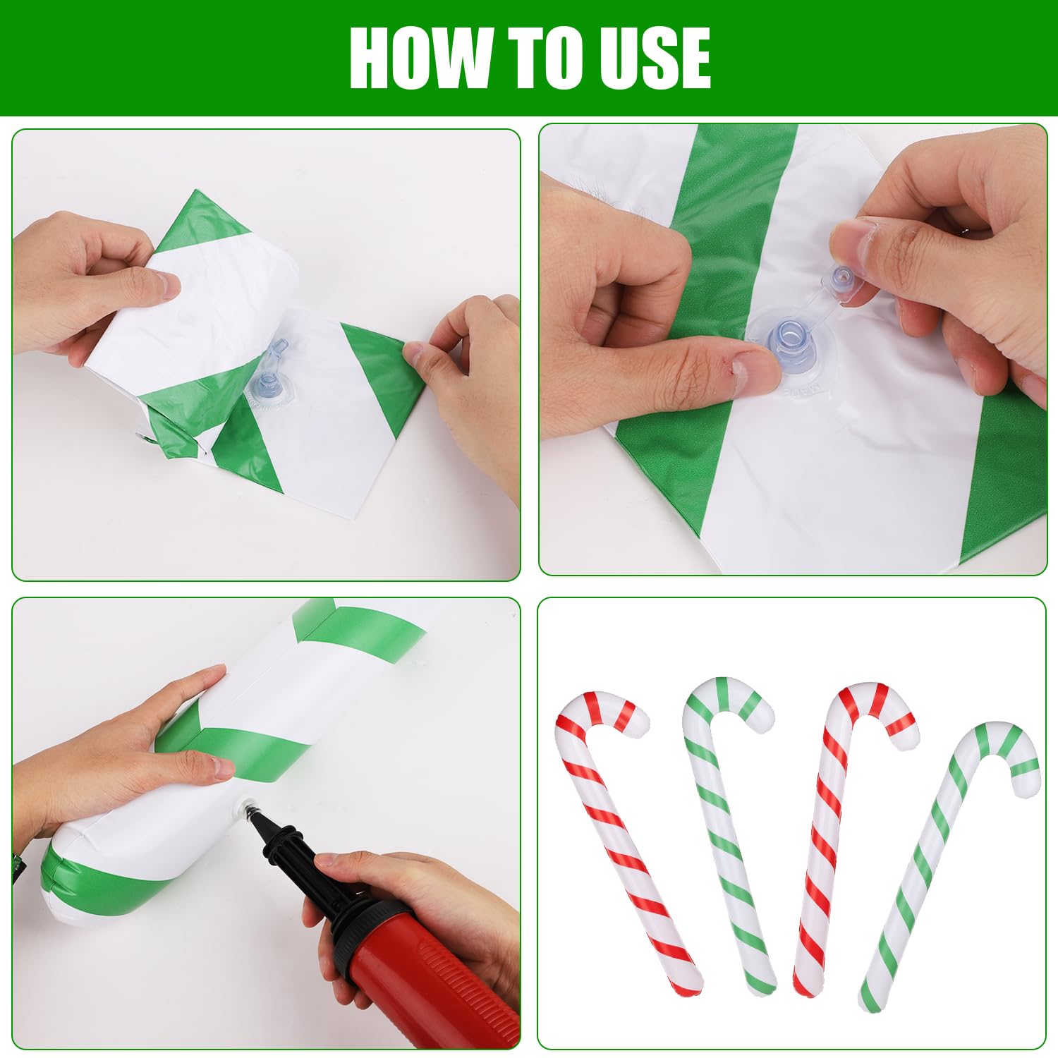 4pcs Christmas Inflatable Sticks, 35 Inch Giant Candy Canes Walking Stick for Courtyard Lawn Wedding Party Decoration