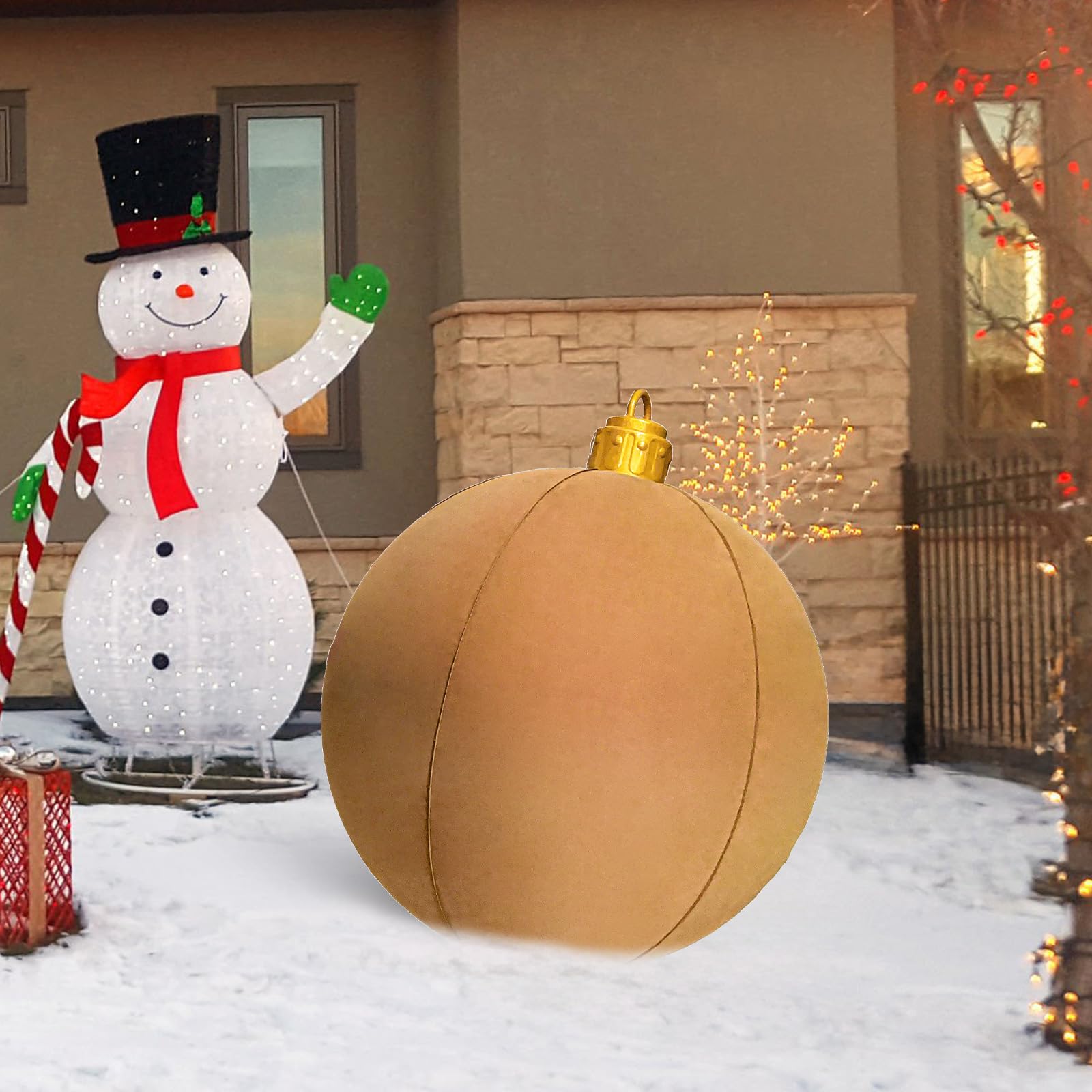 24 Inch Velvet Inflatable Christmas Ball, Large Xmas Ornaments Decoration for Christmas Holiday Yard Outdoor Indoor Decor Lawn Porch