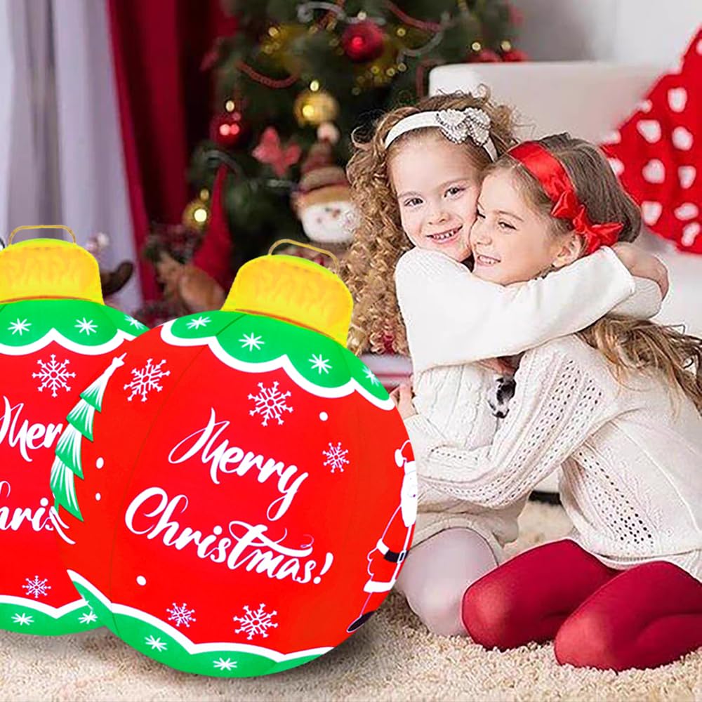 24 Inch Christmas Blow Up Inflatables PVC Light Ball for Home Yard Lawn Pool Decorations Festive Gift Large Outdoor Decorated Merry Christmas Giant Ball with Light and Remote(Red,24In)