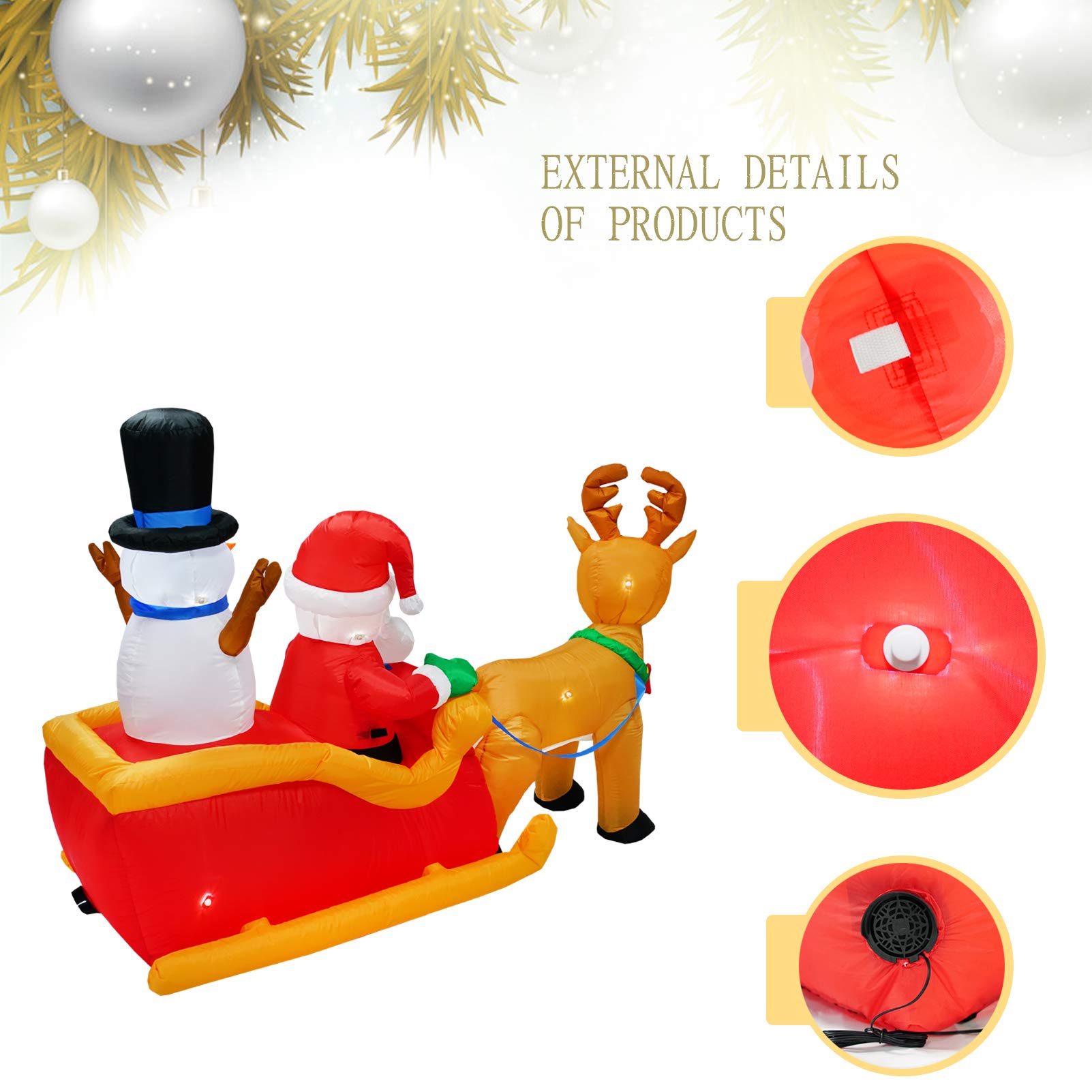 inslife 6.5FT Length Christmas Inflatable Santa Claus on Sleigh with Snowman and Reindeer Outdoor Decorations, Built-in LED Lights Xmas Blow up Santa Inflatables for Xmas Indoor Outdoor Decoration