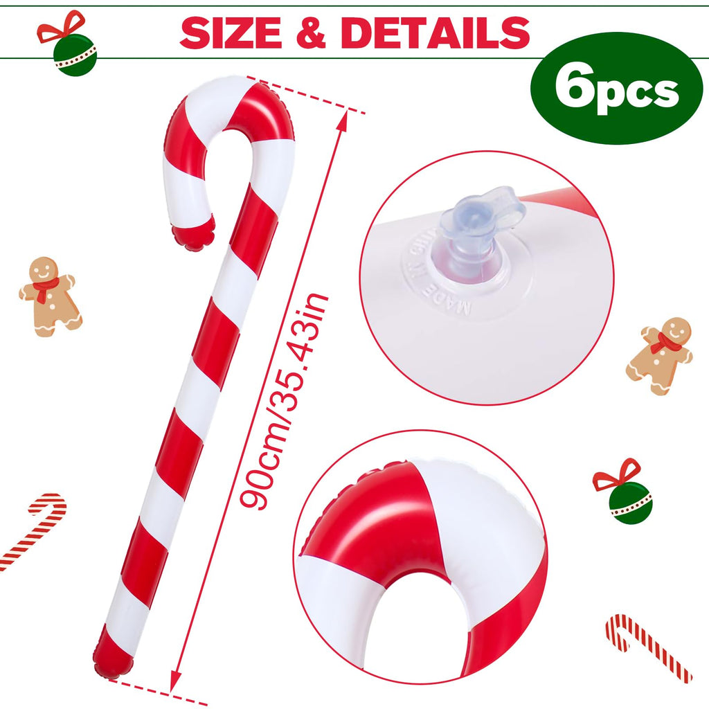 QIFU 6pcs 35 Inch Inflatable Christmas Candy Cane for Christmas Decorations, Indoor Outdoor Holiday Yard Decorations for Home