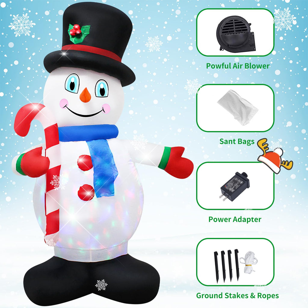 5 Foot Christmas Inflatable White Snowman with LED Lights Decoration,Cute Gentleman Snowman Hold a Cane Christmas Indoor Outdoor Blow up Decoration-WM-21