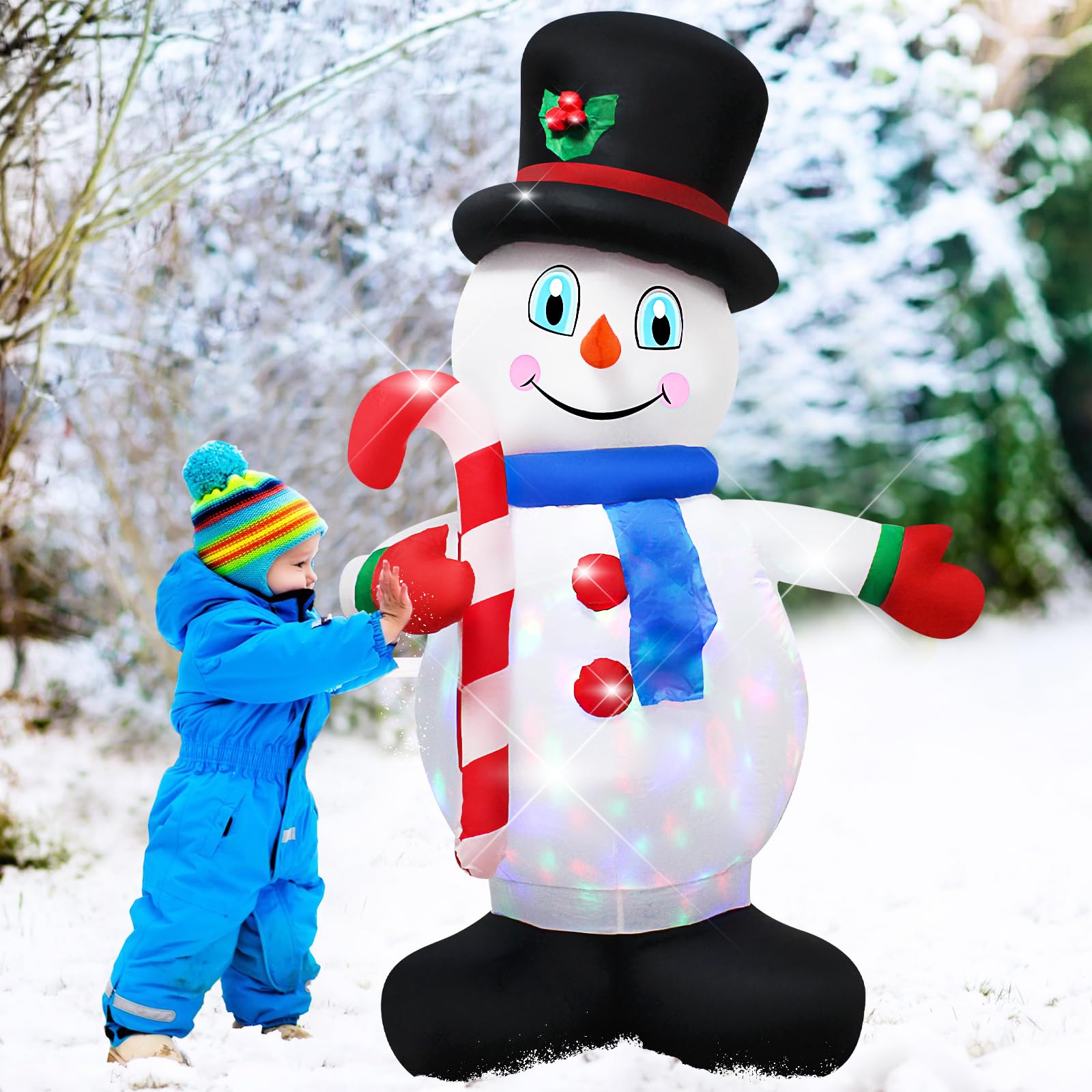 5 Foot Christmas Inflatable White Snowman with LED Lights Decoration,Cute Gentleman Snowman Hold a Cane Christmas Indoor Outdoor Blow up Decoration-WM-21