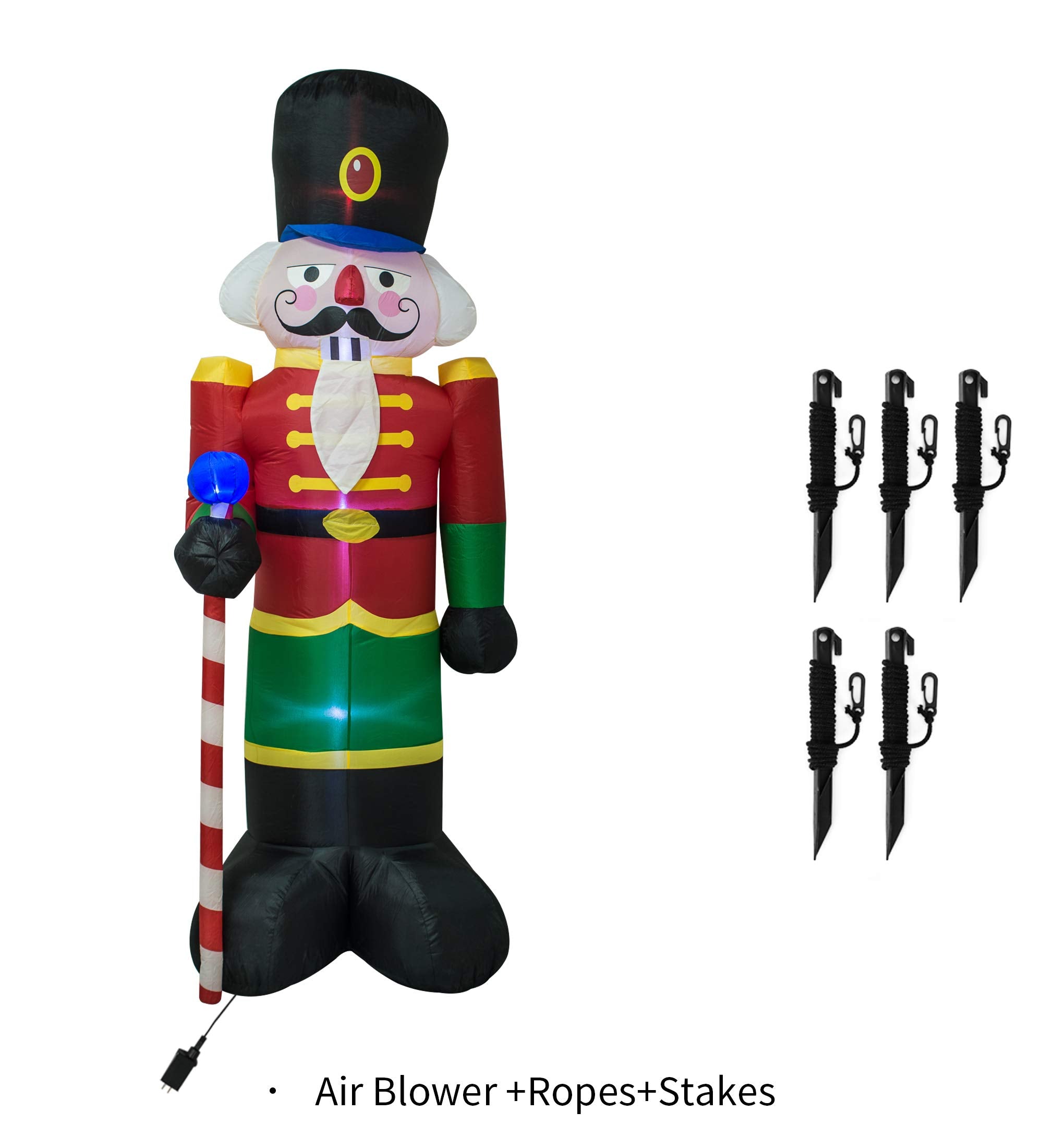 AJY 8 Feet Christmas Inflatable Nutcracker Soldier Holiday Lighted Blow up Yard Decoration 8ft Estaca Nutcracker Inflatable Indoor Porch Outdoor Décor