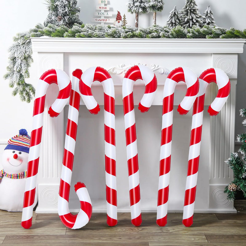 QIFU 6pcs 35 Inch Inflatable Christmas Candy Cane for Christmas Decorations, Indoor Outdoor Holiday Yard Decorations for Home