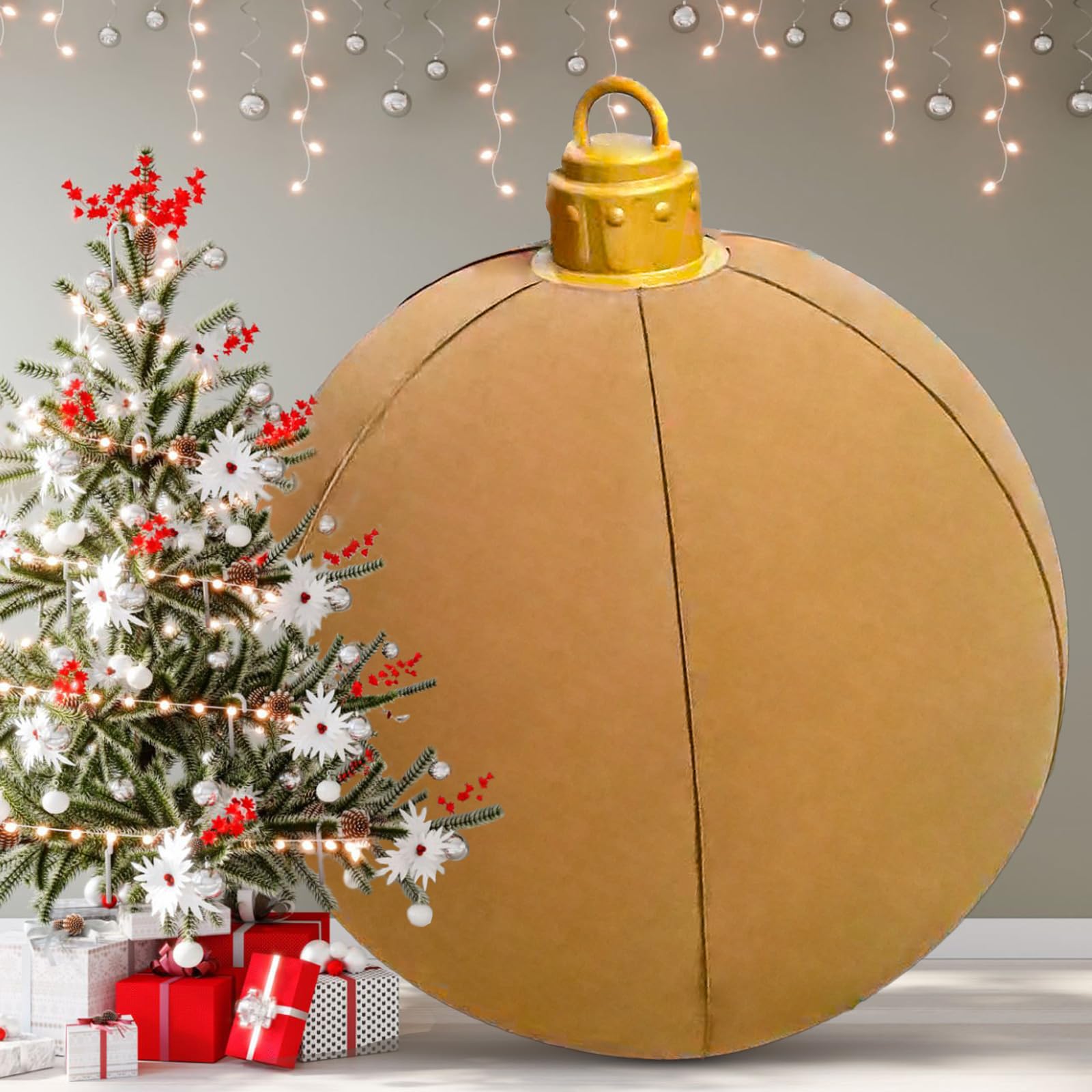 24 Inch Velvet Inflatable Christmas Ball, Large Xmas Ornaments Decoration for Christmas Holiday Yard Outdoor Indoor Decor Lawn Porch