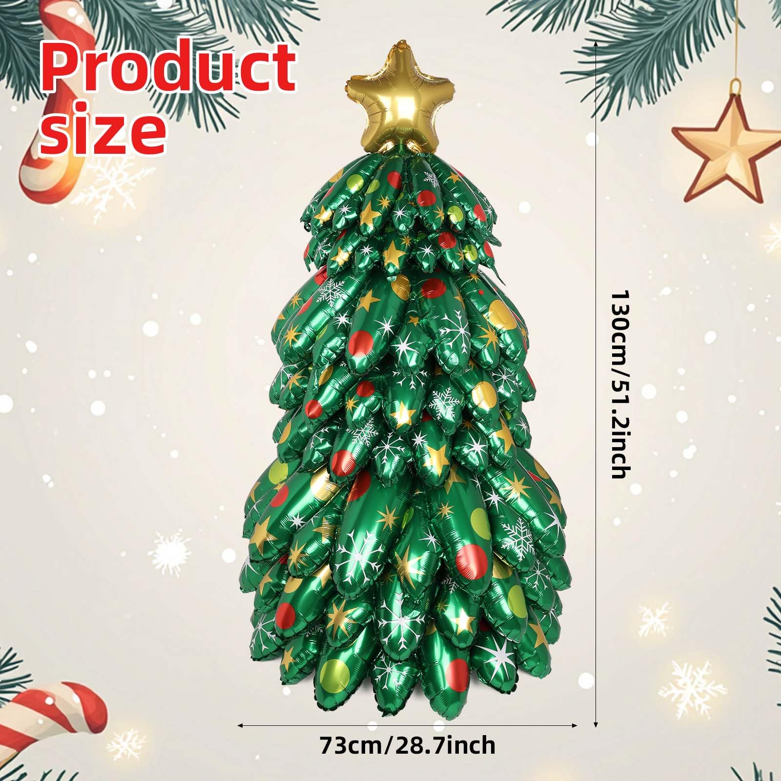 Inflatable Christmas Tree, 130cm/4.3ft Blow UP Christmas Tree Outdoor Decoration Holiday Foil Balloons for Xmas Holiday Party Patio Lawn Garden Home Decor Photo Prop