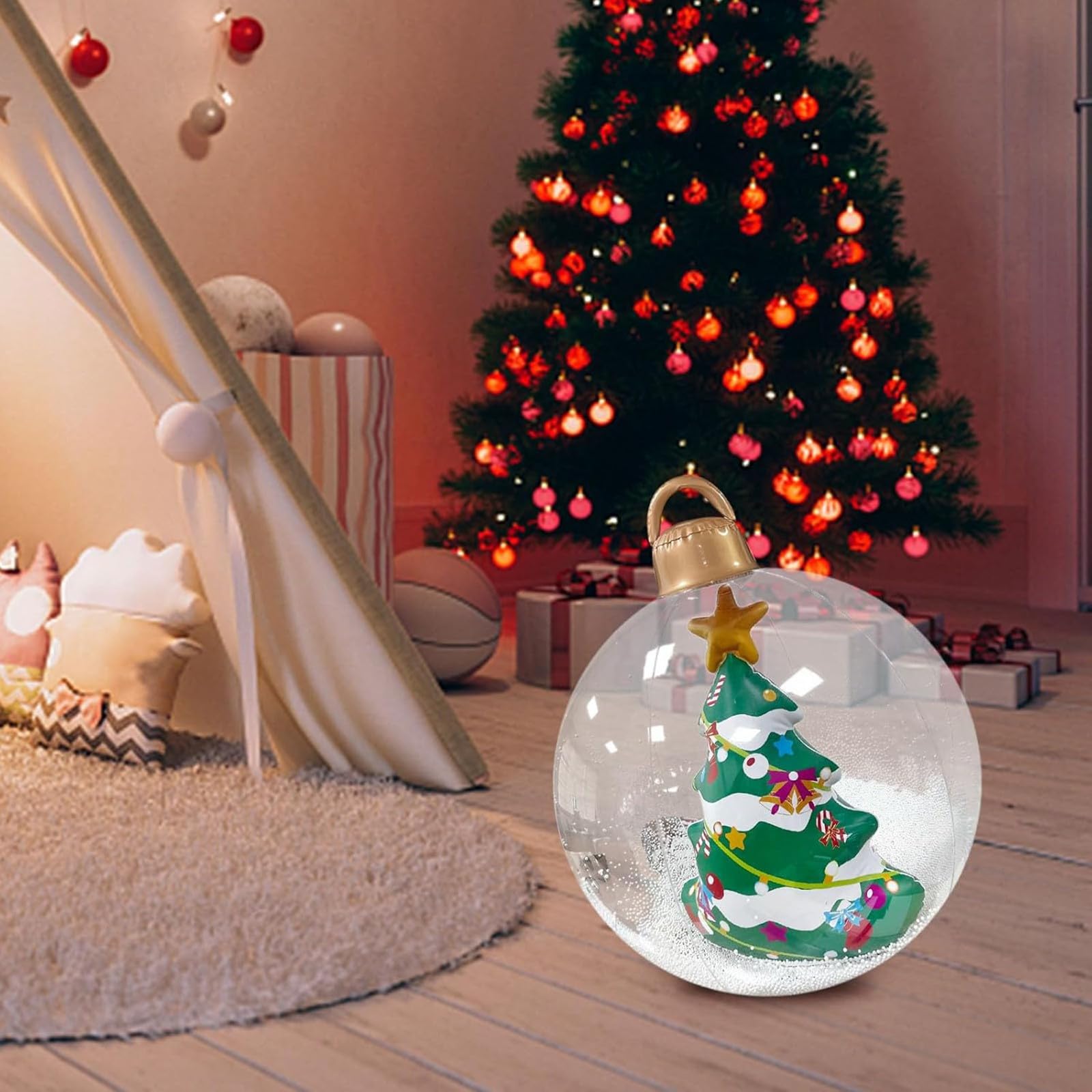 Outdoor Inflatable Snowflake Ball, 23.6 Inch Large Christmas Inflatable Ornament With LED Lights PVC Decorative Ball, Green