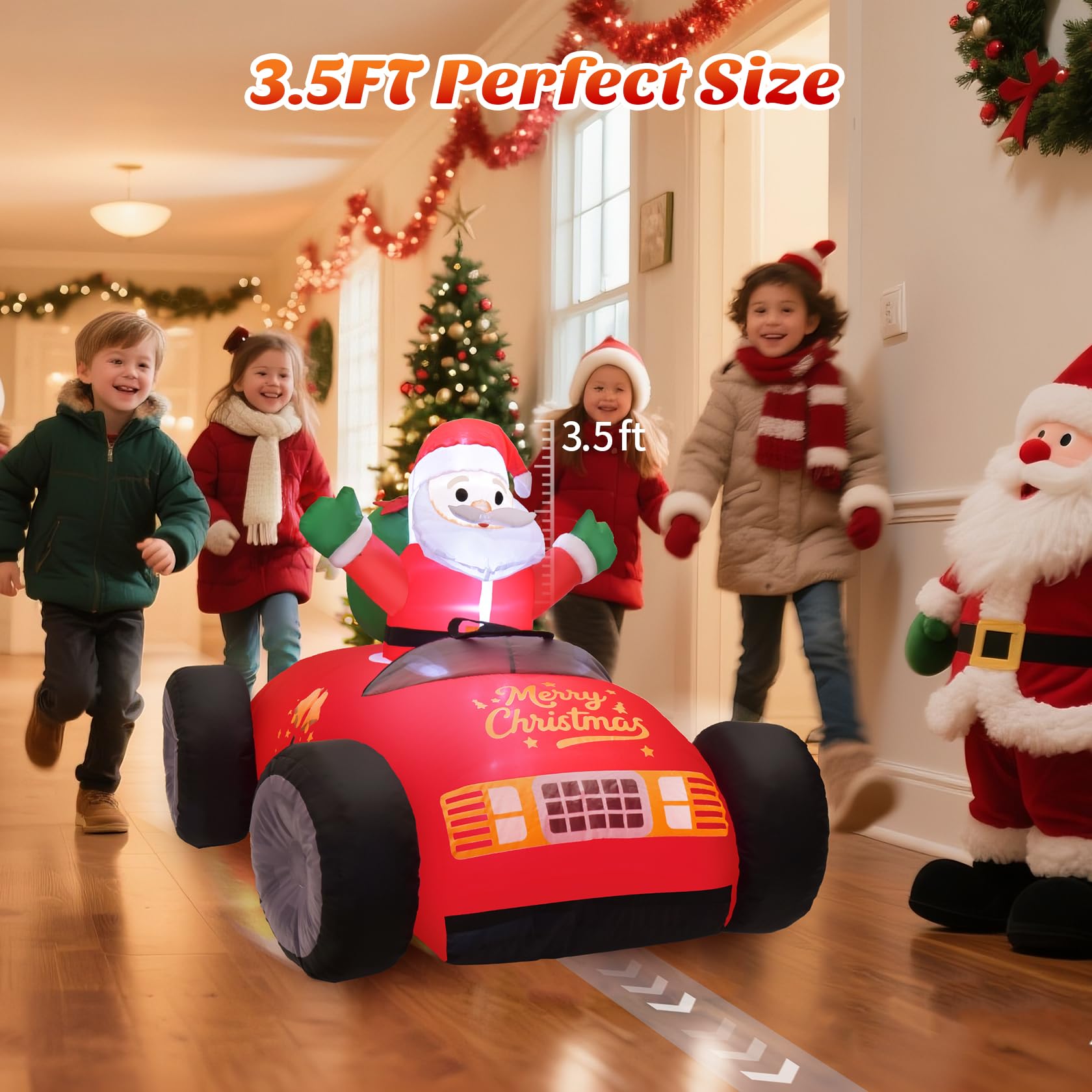 KLYLOP Remote Control Car Toys for Kids, Christmas Inflatables Outdoor with Auto Inflate, 3.5FT Christmas Decor Santa Car with Auto-Pilot Mode, Xmas Decor with LED & BGM for Indoor, Yard, Porch, Party