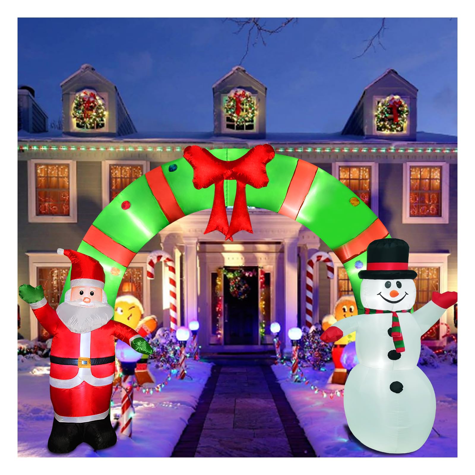 12 Ft Lighted Christmas Inflatable Archway, Inflatable Santa Claus and Snowman Arch Indoor and Outdoor Holiday Decorations, Built-in Led Lights, Large Outdoor Patio Decorations Garden Props