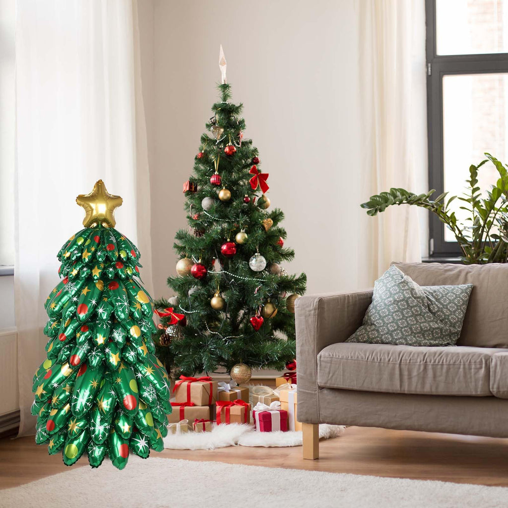 Inflatable Christmas Tree, 130cm/4.3ft Blow UP Christmas Tree Outdoor Decoration Holiday Foil Balloons for Xmas Holiday Party Patio Lawn Garden Home Decor Photo Prop