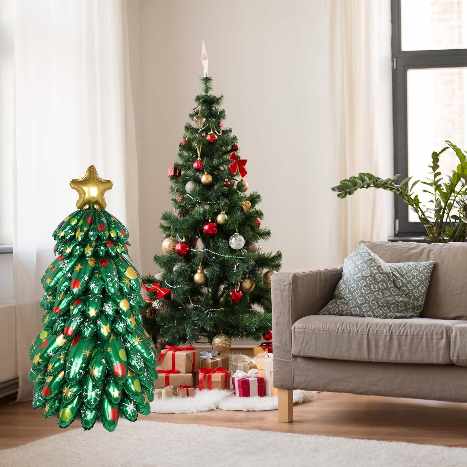 Inflatable Christmas Tree, 130cm/4.3ft Blow UP Christmas Tree Outdoor Decoration Holiday Foil Balloons for Xmas Holiday Party Patio Lawn Garden Home Decor Photo Prop