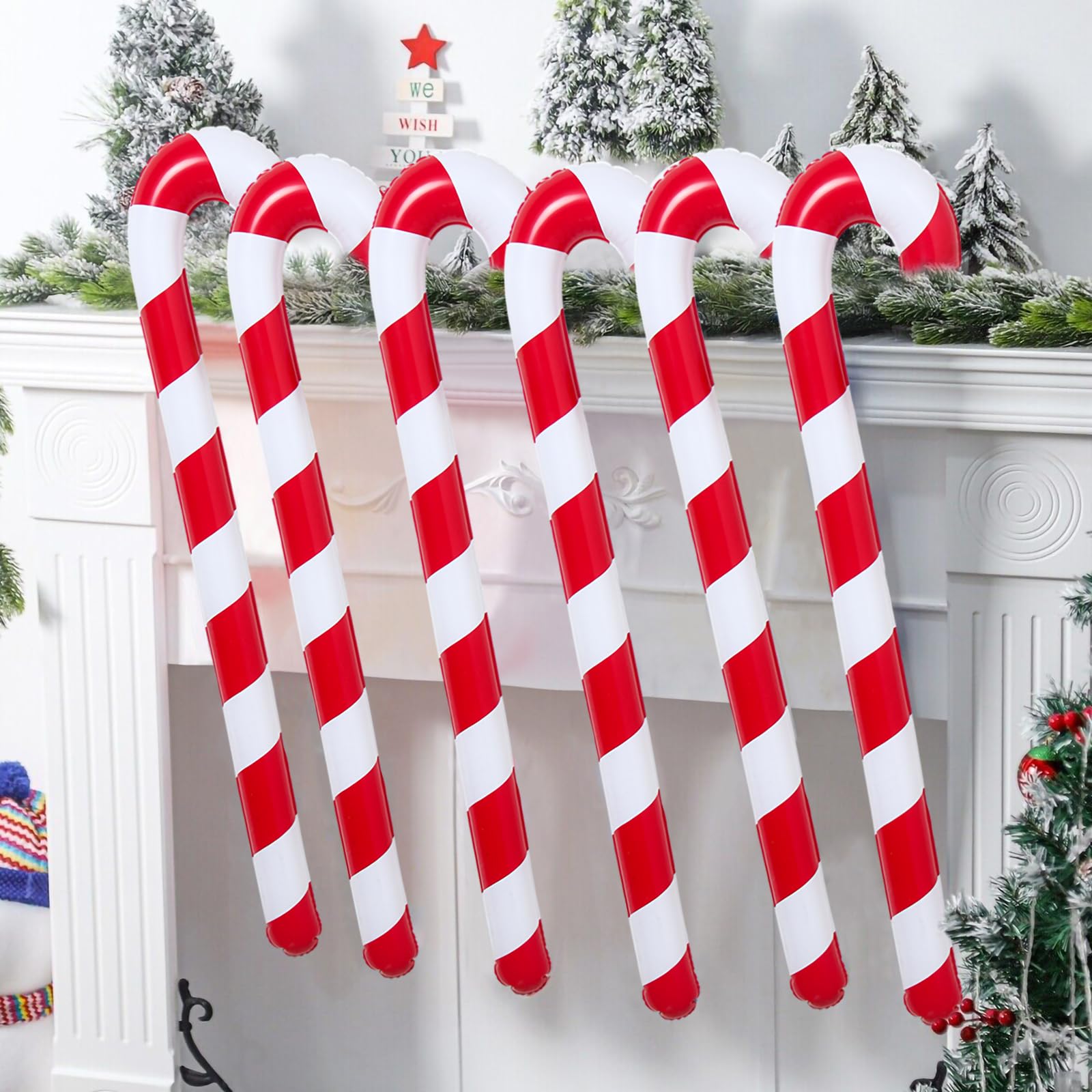 QIFU 6pcs 35 Inch Inflatable Christmas Candy Cane for Christmas Decorations, Indoor Outdoor Holiday Yard Decorations for Home