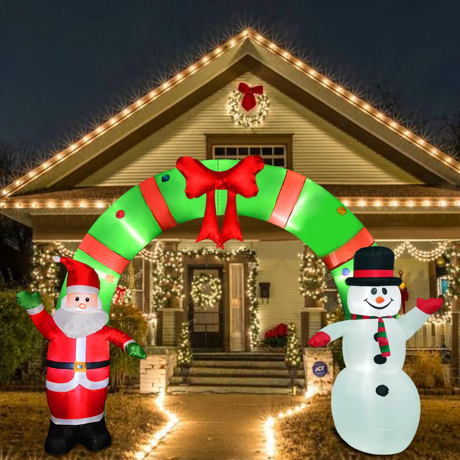 12 Ft Lighted Christmas Inflatable Archway, Inflatable Santa Claus and Snowman Arch Indoor and Outdoor Holiday Decorations, Built-in Led Lights, Large Outdoor Patio Decorations Garden Props