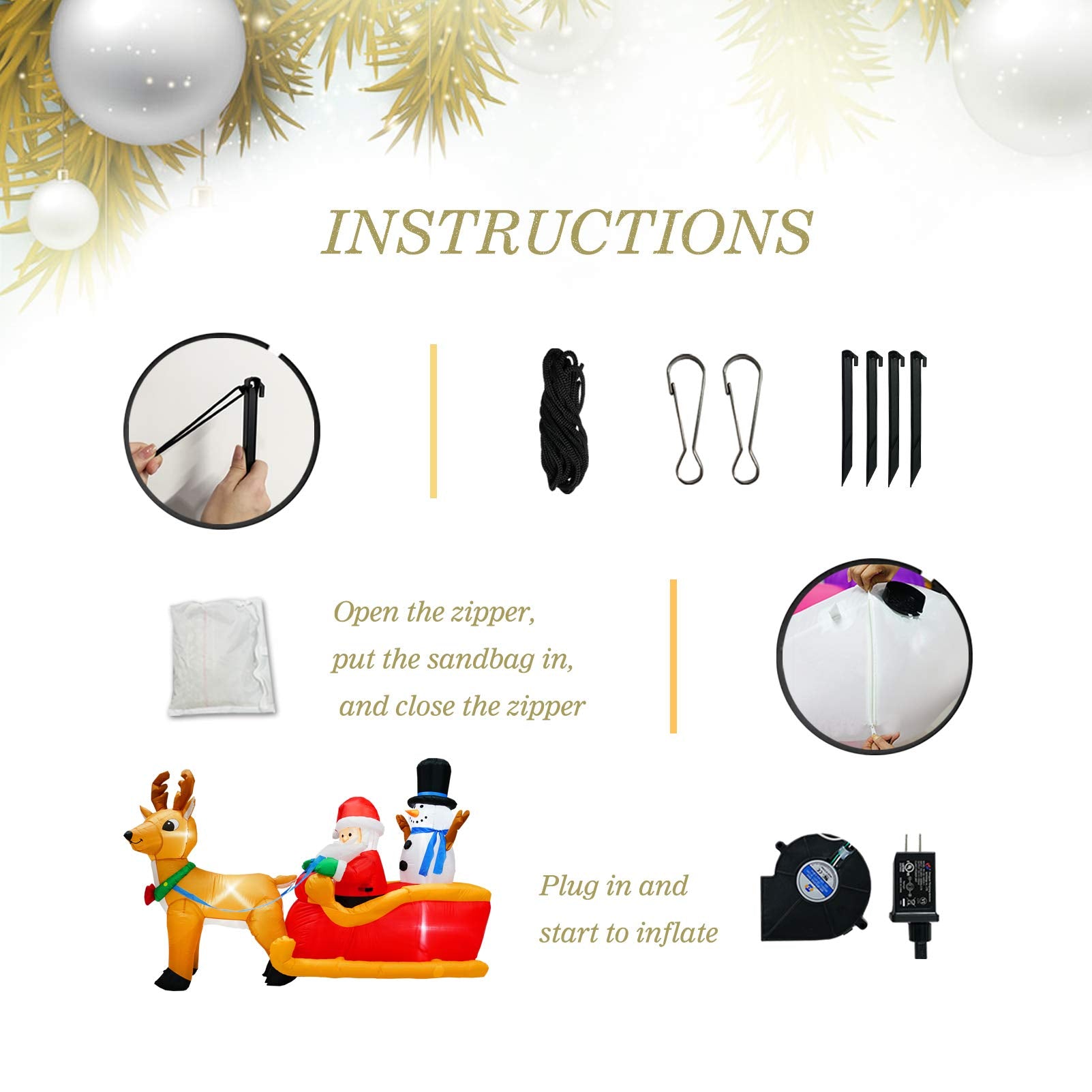 inslife 6.5FT Length Christmas Inflatable Santa Claus on Sleigh with Snowman and Reindeer Outdoor Decorations, Built-in LED Lights Xmas Blow up Santa Inflatables for Xmas Indoor Outdoor Decoration