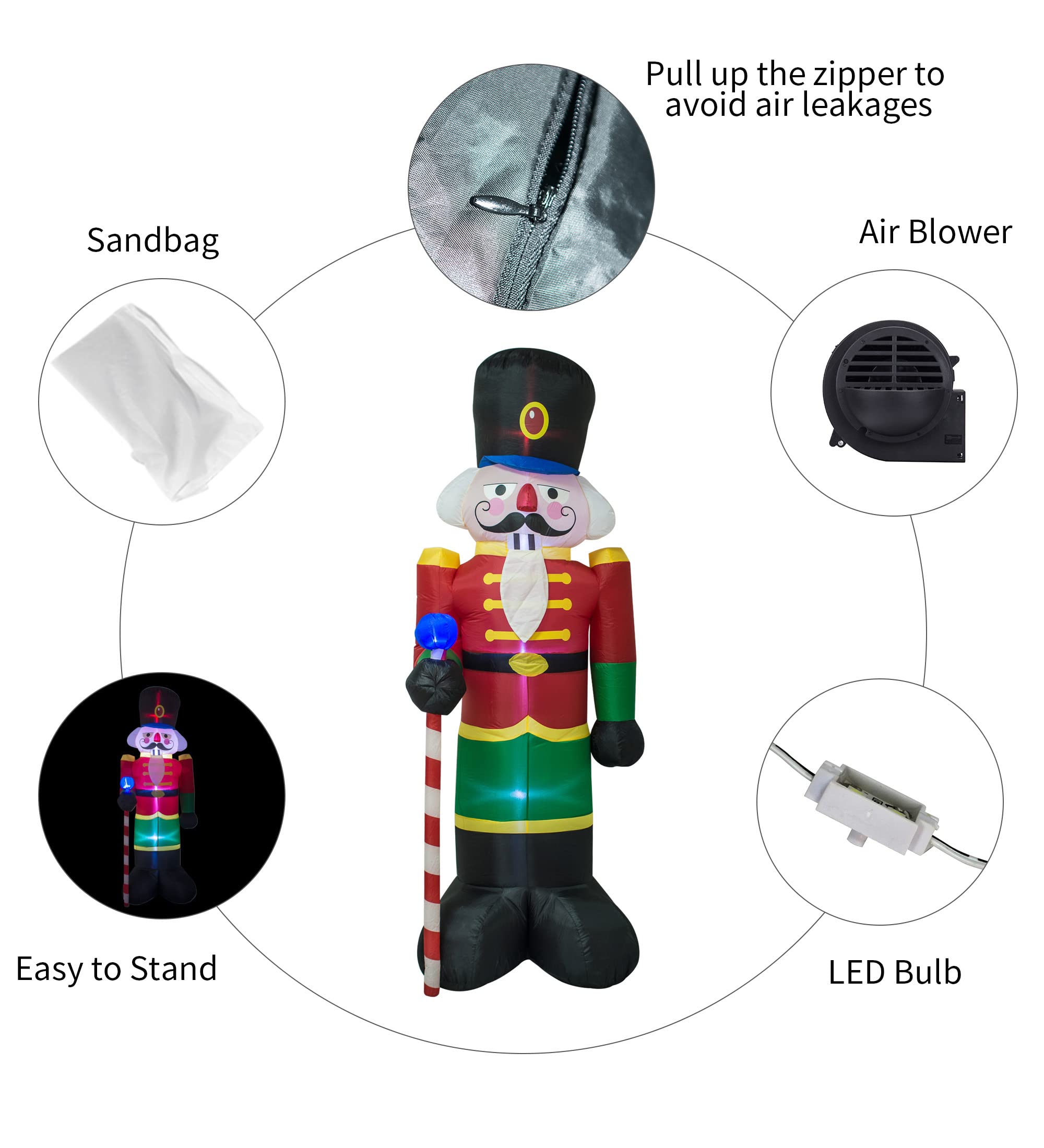 AJY 8 Feet Christmas Inflatable Nutcracker Soldier Holiday Lighted Blow up Yard Decoration 8ft Estaca Nutcracker Inflatable Indoor Porch Outdoor Décor