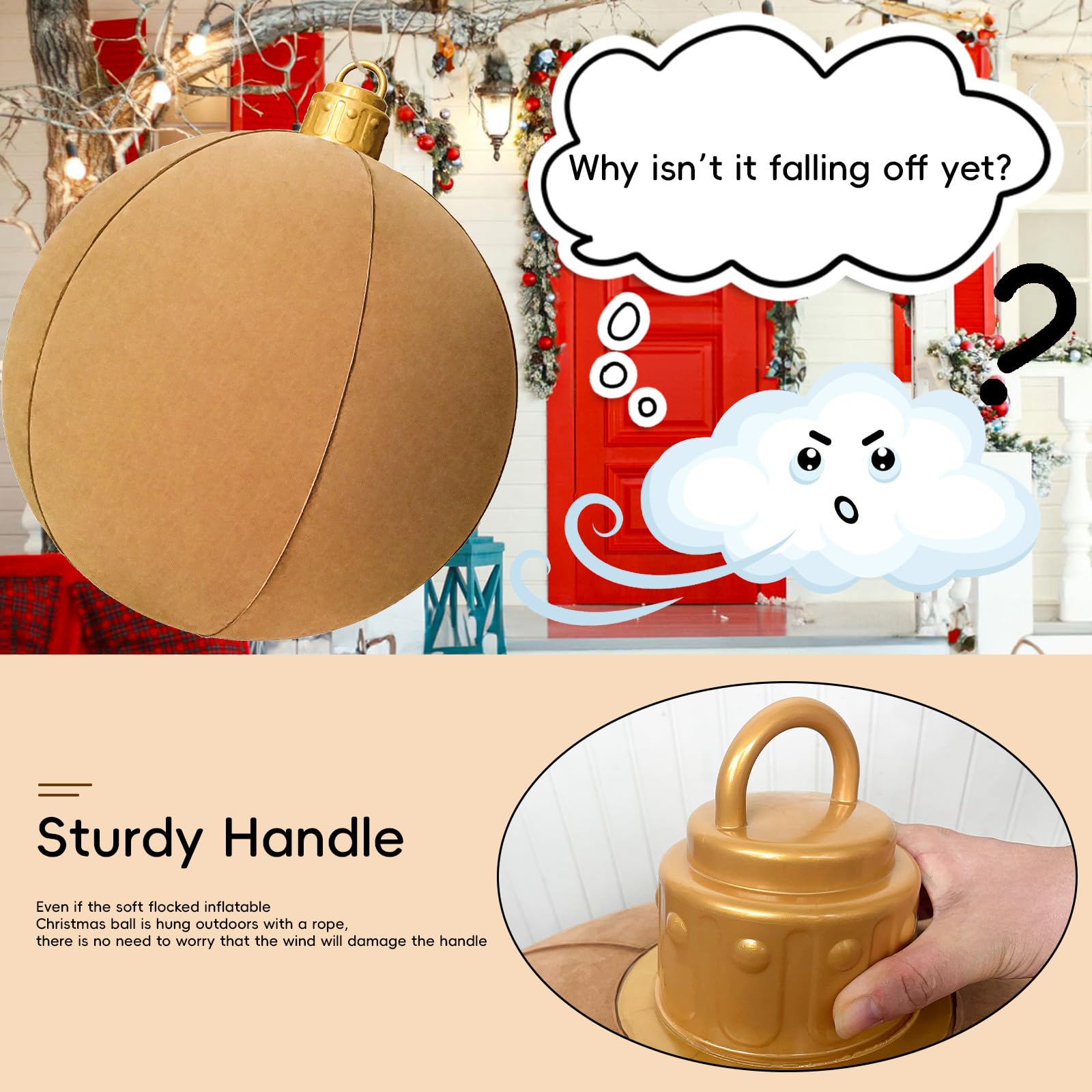 24 Inch Velvet Inflatable Christmas Ball, Large Xmas Ornaments Decoration for Christmas Holiday Yard Outdoor Indoor Decor Lawn Porch