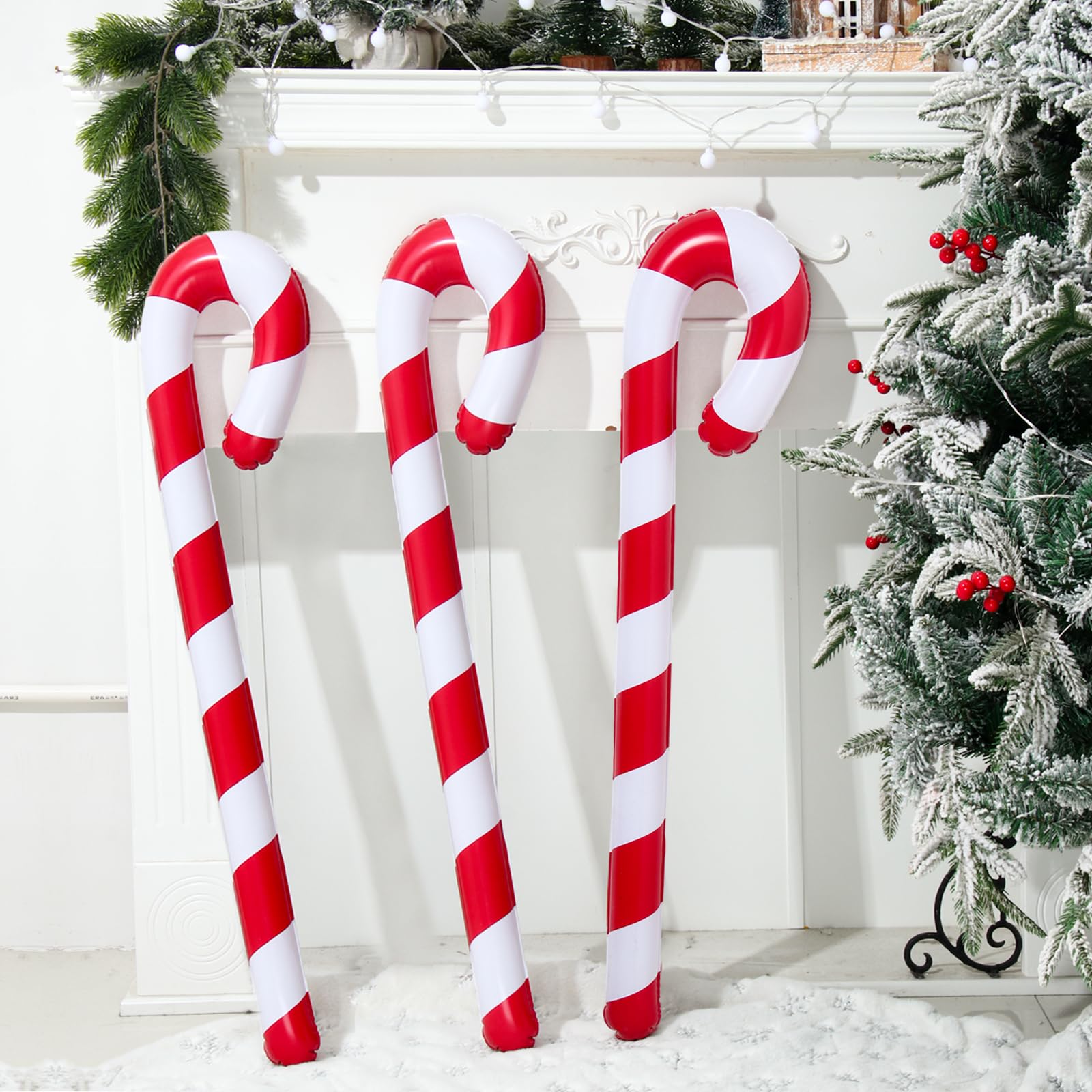 QIFU 6pcs 35 Inch Inflatable Christmas Candy Cane for Christmas Decorations, Indoor Outdoor Holiday Yard Decorations for Home