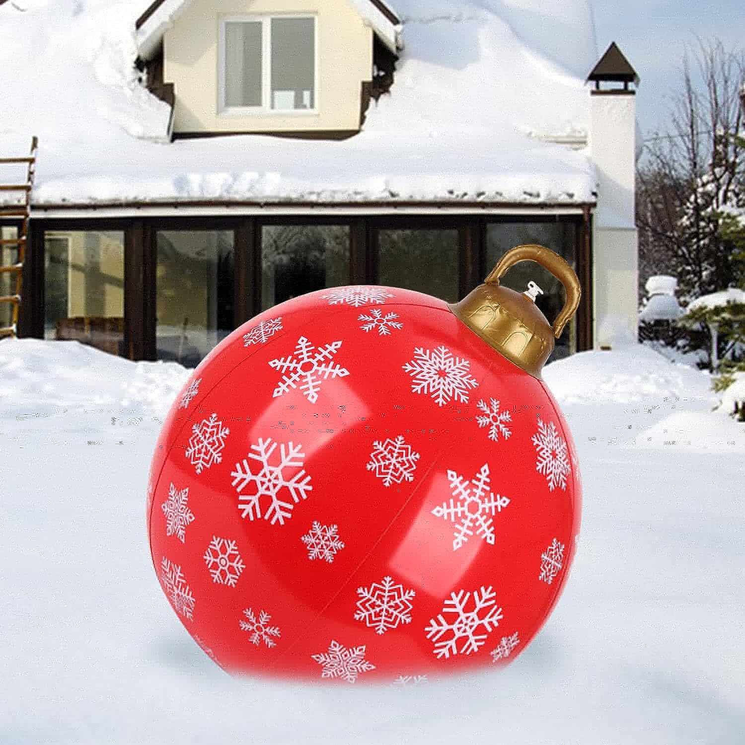 24 Inch Christmas Inflatable Ball Christmas Blow Up Ball Ornaments Large Snowflake Christmas Balls Decoration Xmas Balls for Christmas Party Gift Holiday Outdoor Yard Festival Decor