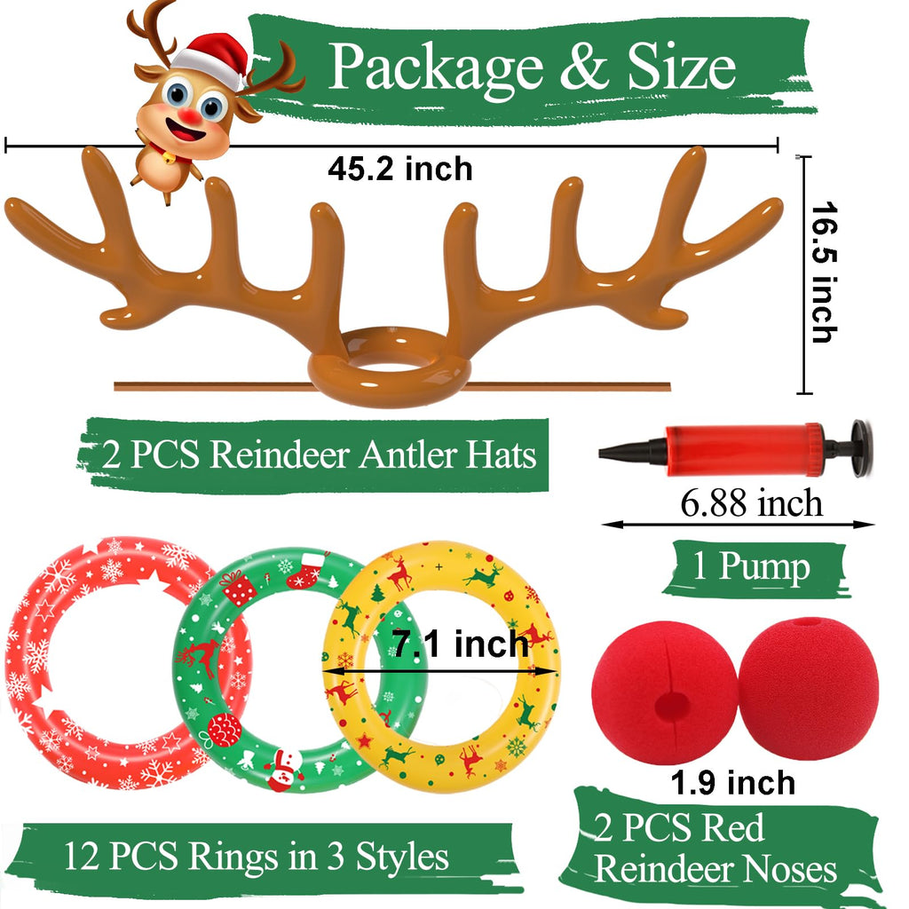 Christmas Games Decorations, Inflatable Reindeer Antler Ring Toss Game, Stocking Stuffers for Men Women Kids Teens Adults, Christmas Party Games Fun Xmas Gifts Carnival Holiday Family