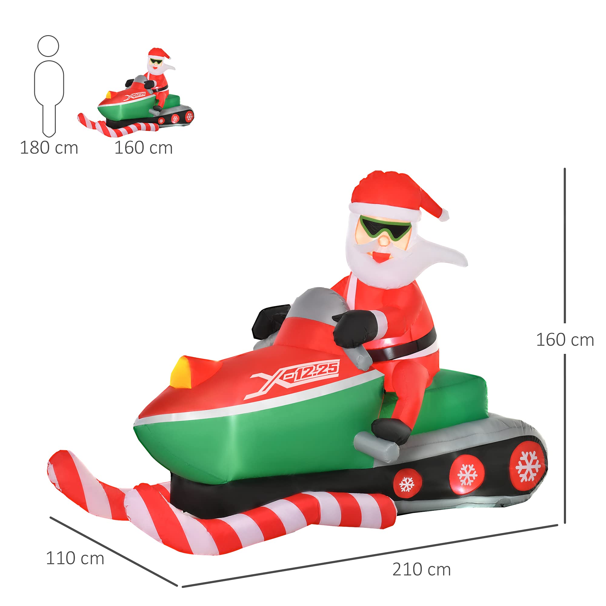 HOMCOM 5ft Christmas Inflatable Santa Claus with Snowmobile, LED Lighted for Home Indoor Outdoor Garden Lawn Decoration Party Prop