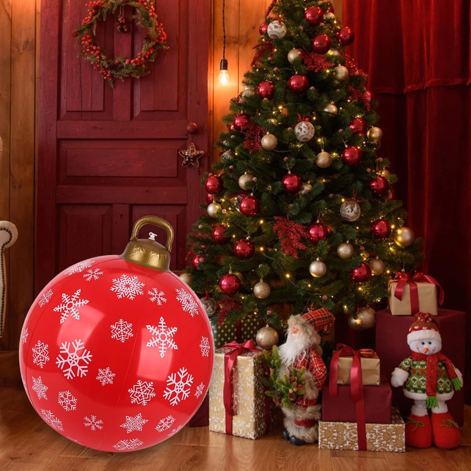 24 Inch Christmas Inflatable Ball Christmas Blow Up Ball Ornaments Large Snowflake Christmas Balls Decoration Xmas Balls for Christmas Party Gift Holiday Outdoor Yard Festival Decor