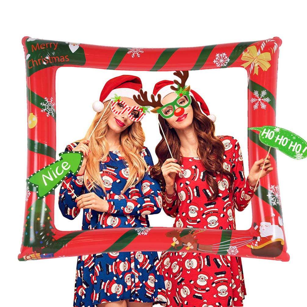 Amosfun Christmas Inflatable Photo Frame Xmas Photo Booth Prop Party Selfie Supplies Festival Decoration