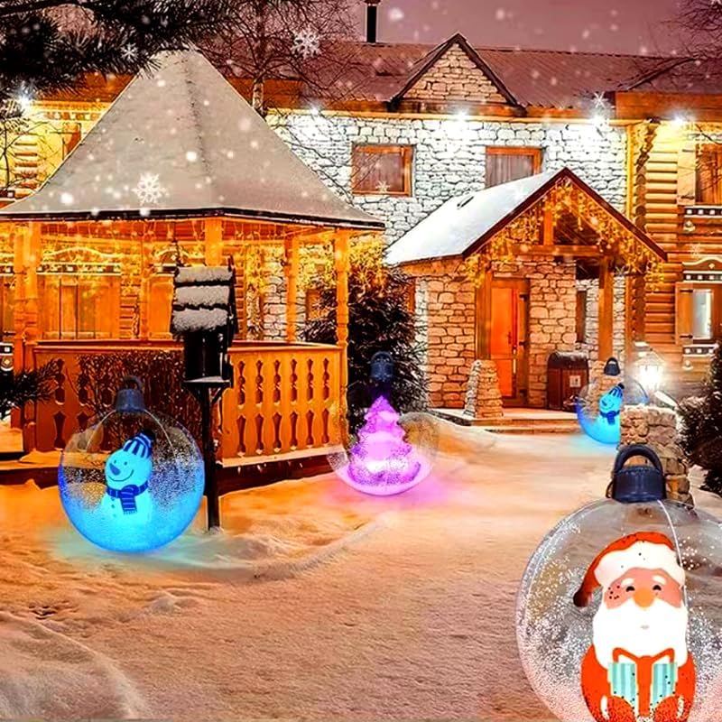 24 Inch Inflatable Christmas Decorated Ball Ornament Giant Inflatable Snow Globe Outside Christmas Decorations, Xmas Blow Up Ball Decorations for Outside Holiday Yard Lawn Decor (Snowman)