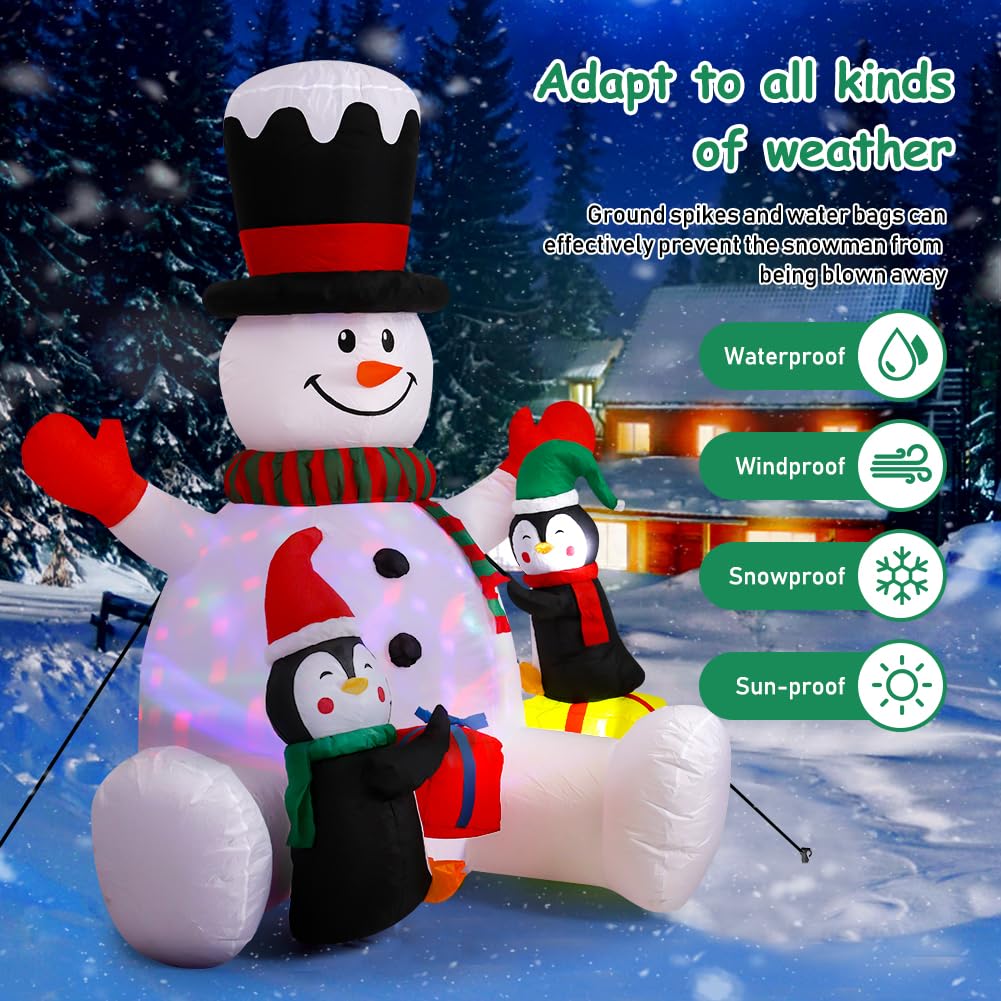 Ceuku 7Ft Christmas Inflatables Outdoor Decorations Inflatable Snowman with Penguins, Gift Box, LED Lights, Blow Up Xmas Holiday Party Decor for Outdoor Indoor House Yard Lawn Garden Decoration