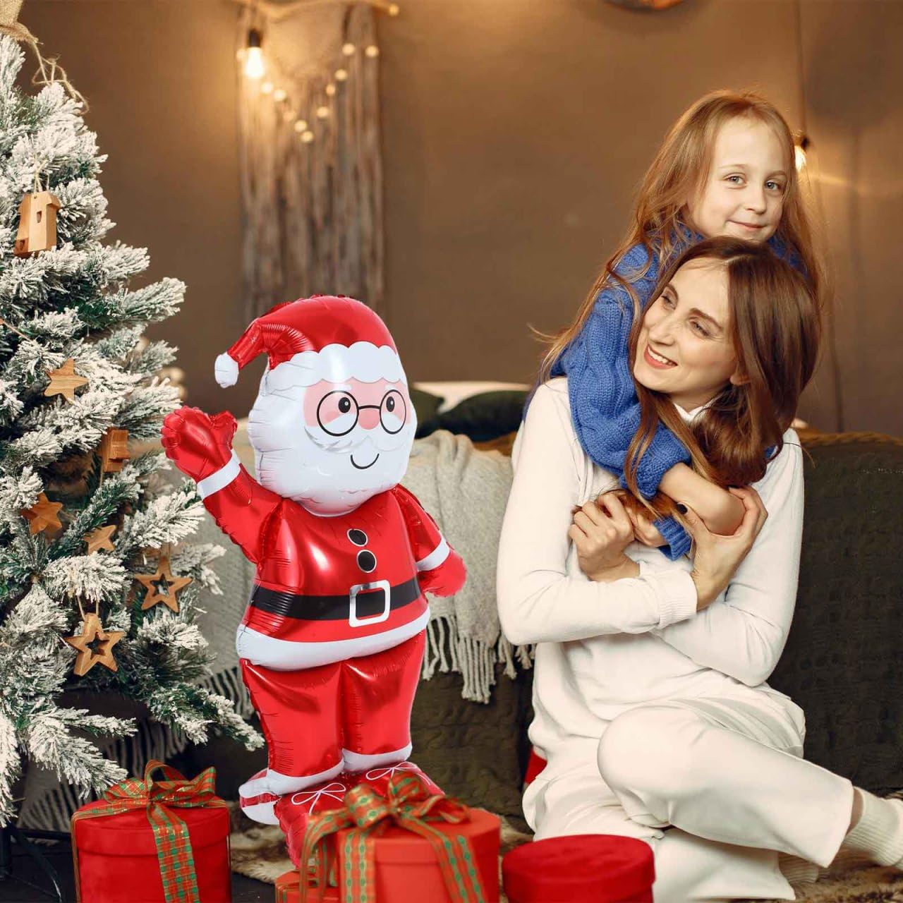 STOBAZA Christmas Santa Claus Balloon Inflatable Decoration Reusable Aluminum Film for Holiday Parties Centerpiece Decor for Indoor Outdoor Festivities