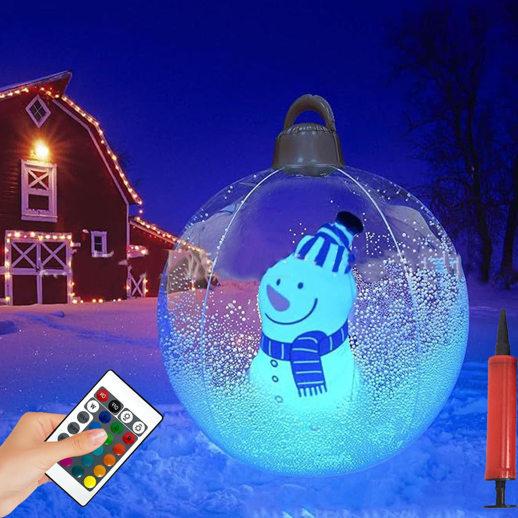 24 Inch Inflatable Christmas Decorated Ball Ornament Giant Inflatable Snow Globe Outside Christmas Decorations, Xmas Blow Up Ball Decorations for Outside Holiday Yard Lawn Decor (Snowman)