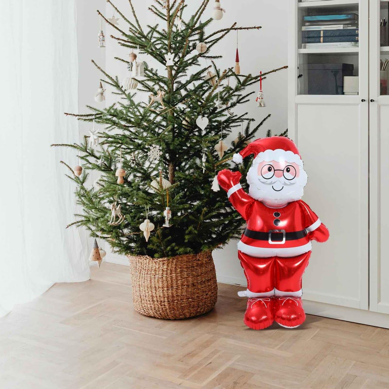 STOBAZA Christmas Santa Claus Balloon Inflatable Decoration Reusable Aluminum Film for Holiday Parties Centerpiece Decor for Indoor Outdoor Festivities