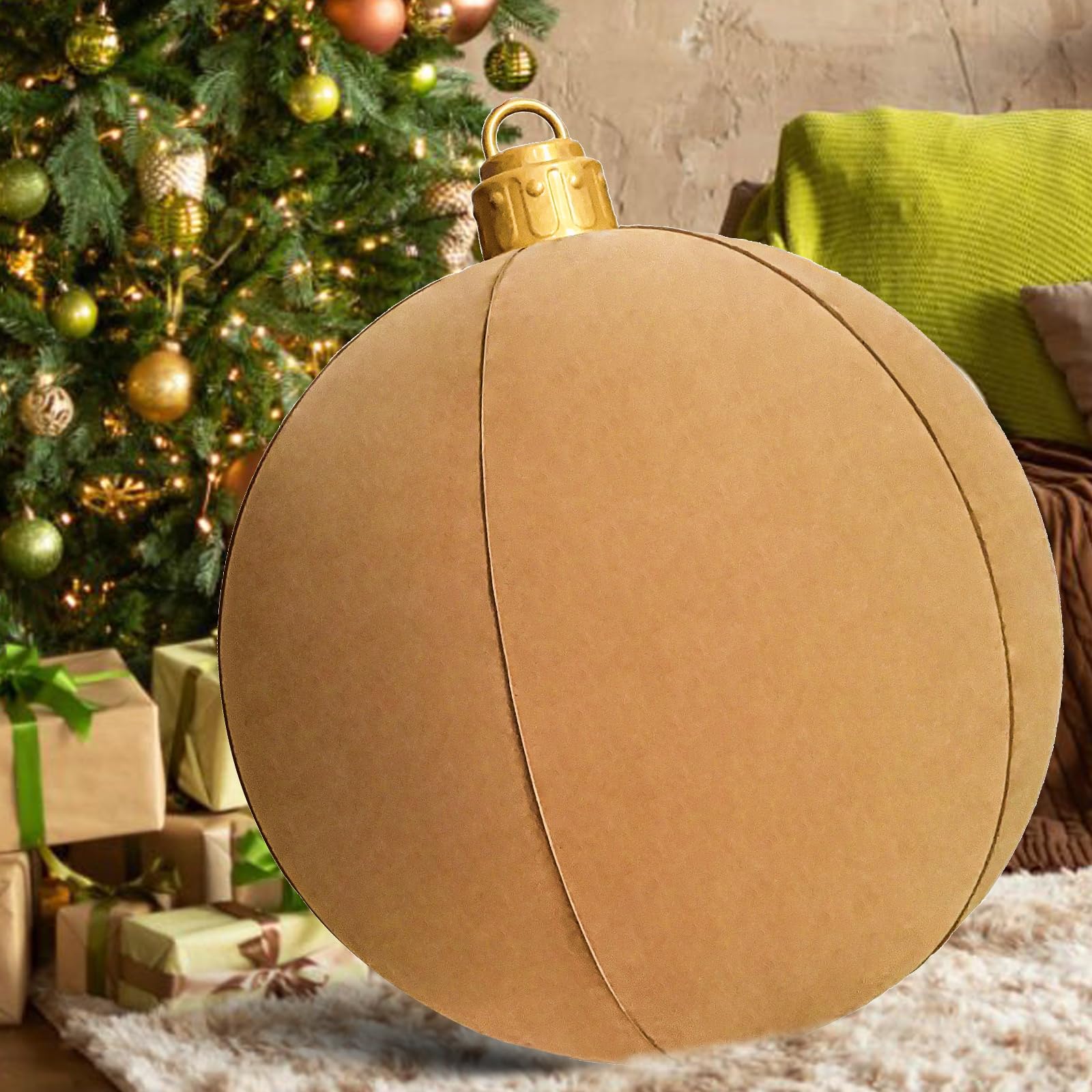 24 Inch Velvet Inflatable Christmas Ball, Large Xmas Ornaments Decoration for Christmas Holiday Yard Outdoor Indoor Decor Lawn Porch