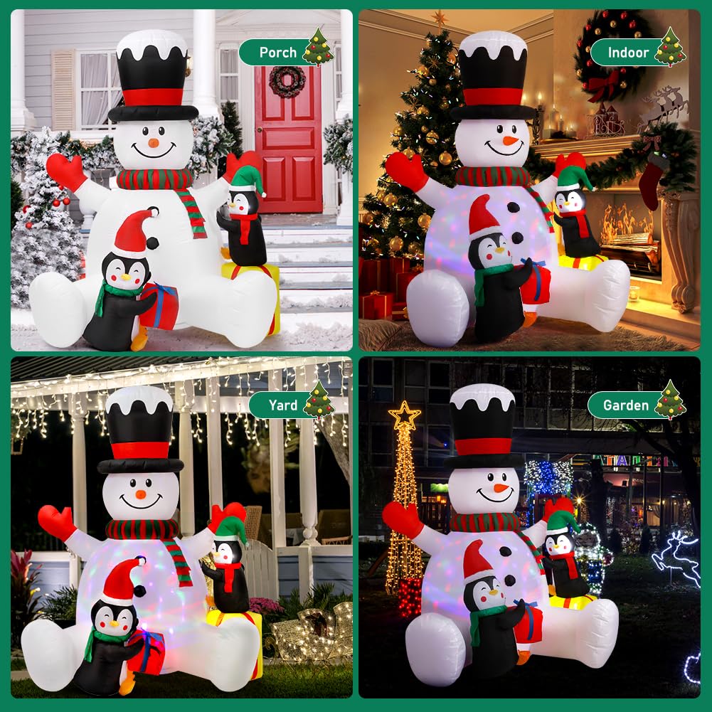 Ceuku 7Ft Christmas Inflatables Outdoor Decorations Inflatable Snowman with Penguins, Gift Box, LED Lights, Blow Up Xmas Holiday Party Decor for Outdoor Indoor House Yard Lawn Garden Decoration