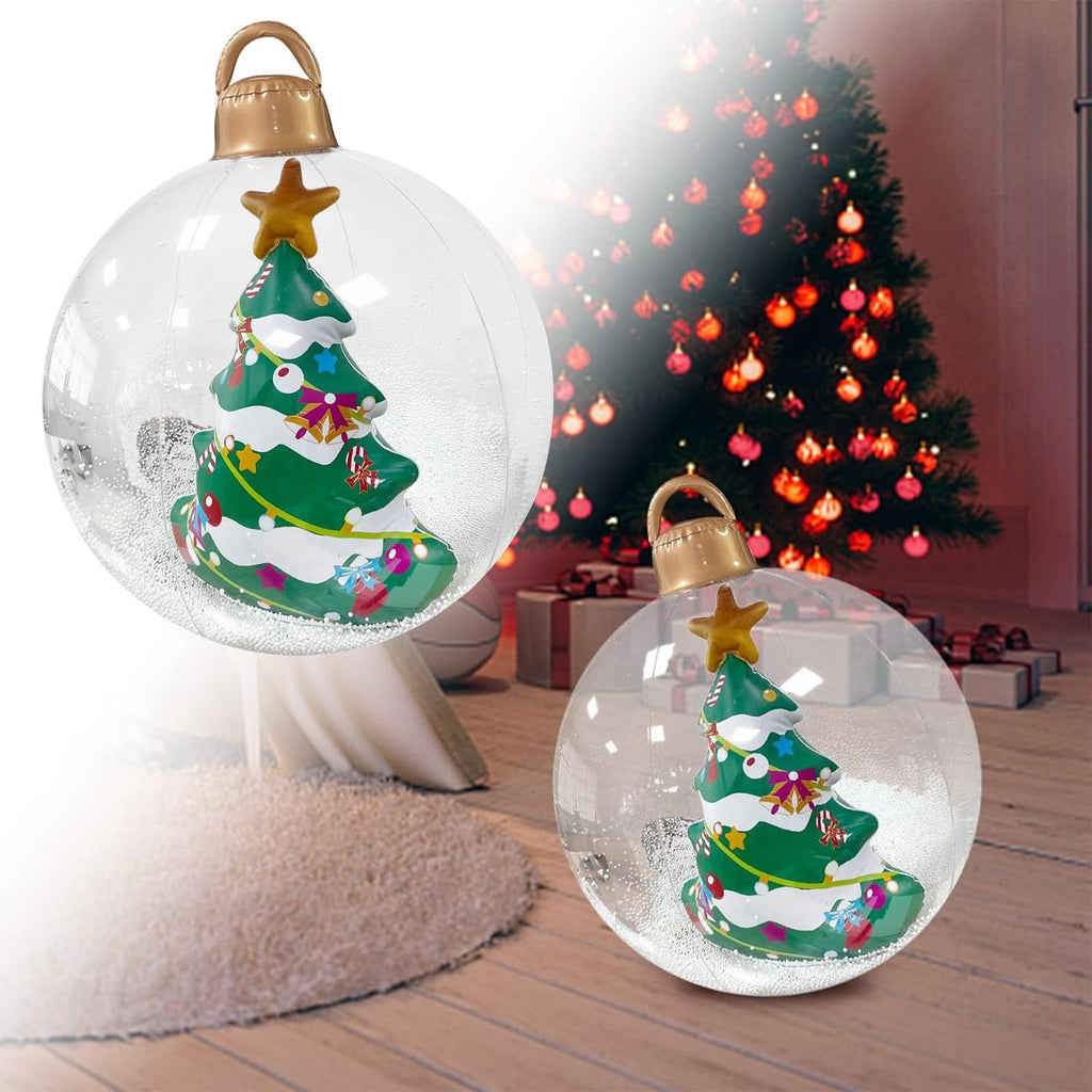 Outdoor Inflatable Snowflake Ball, 23.6 Inch Large Christmas Inflatable Ornament With LED Lights PVC Decorative Ball, Green
