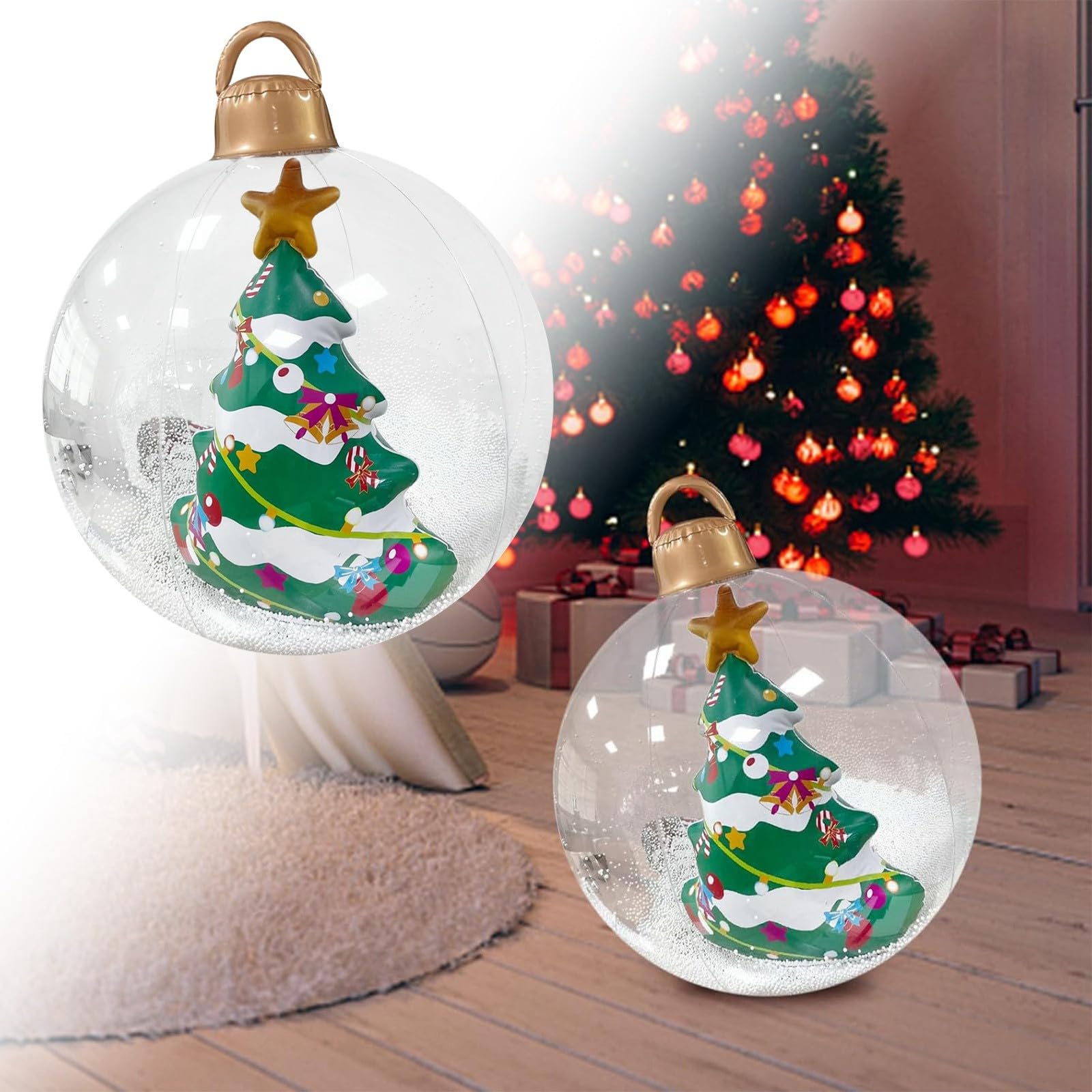 Outdoor Inflatable Snowflake Ball, 23.6 Inch Large Christmas Inflatable Ornament With LED Lights PVC Decorative Ball, Green
