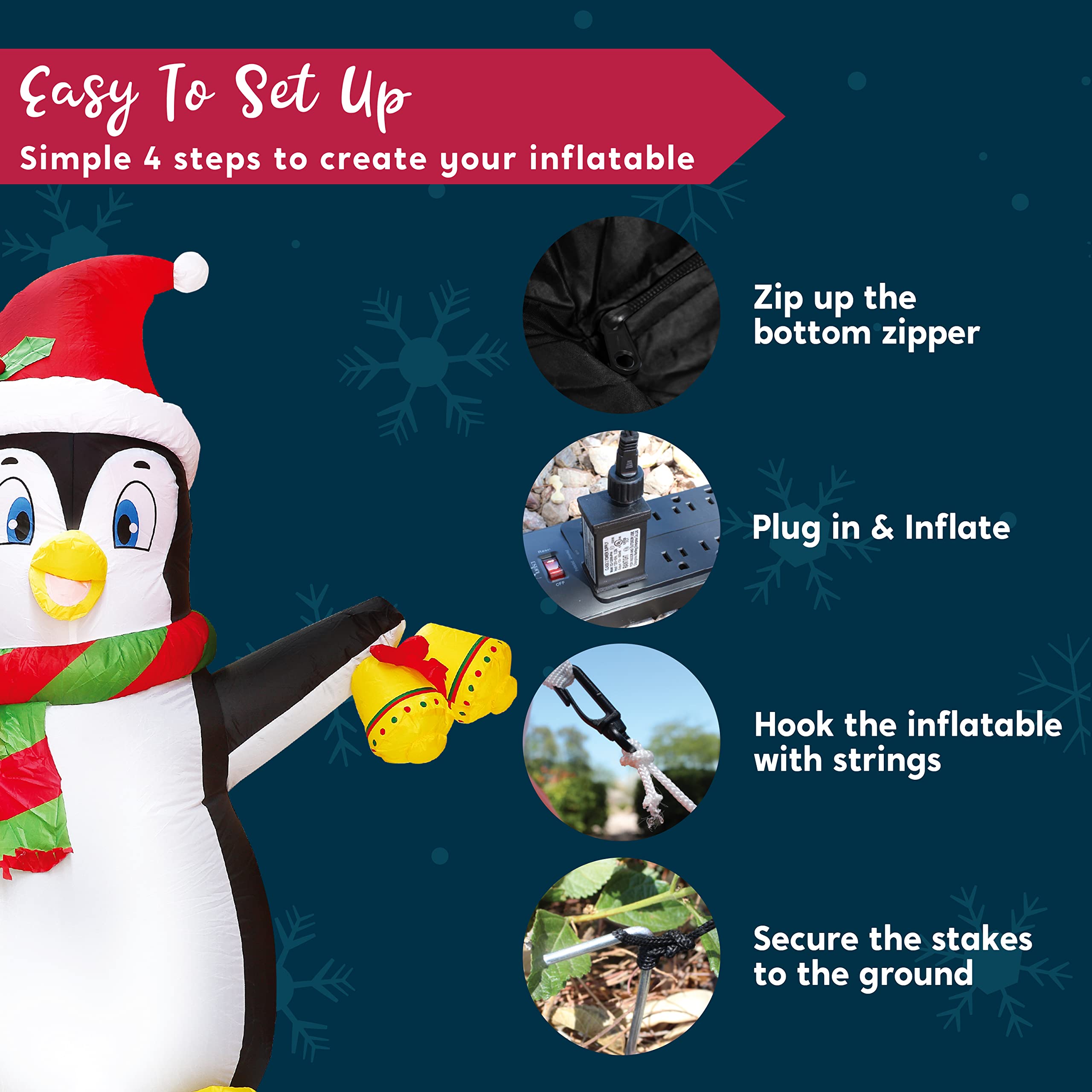 Joiedomi 5 FT Christmas Inflatable Penguin Decoration, Blow Up Yard Decoration Holiday Life-Size with Built-in LEDs for Christmas Party Indoor, Outdoor, Yard, Garden, Lawn Décor