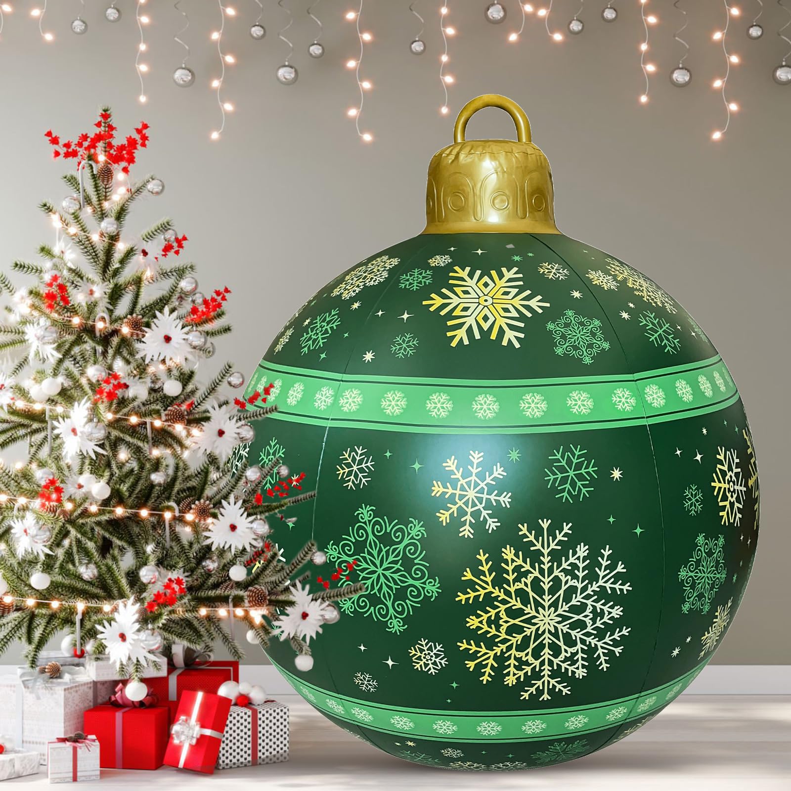 2Pcs Inflatable Christmas Balls, Outdoor Christmas Decorations with Rope, Xmas Decorations, Christmas Inflatables for Outside Indoor Holiday Yard Lawn Pool Decor, 24 Inch